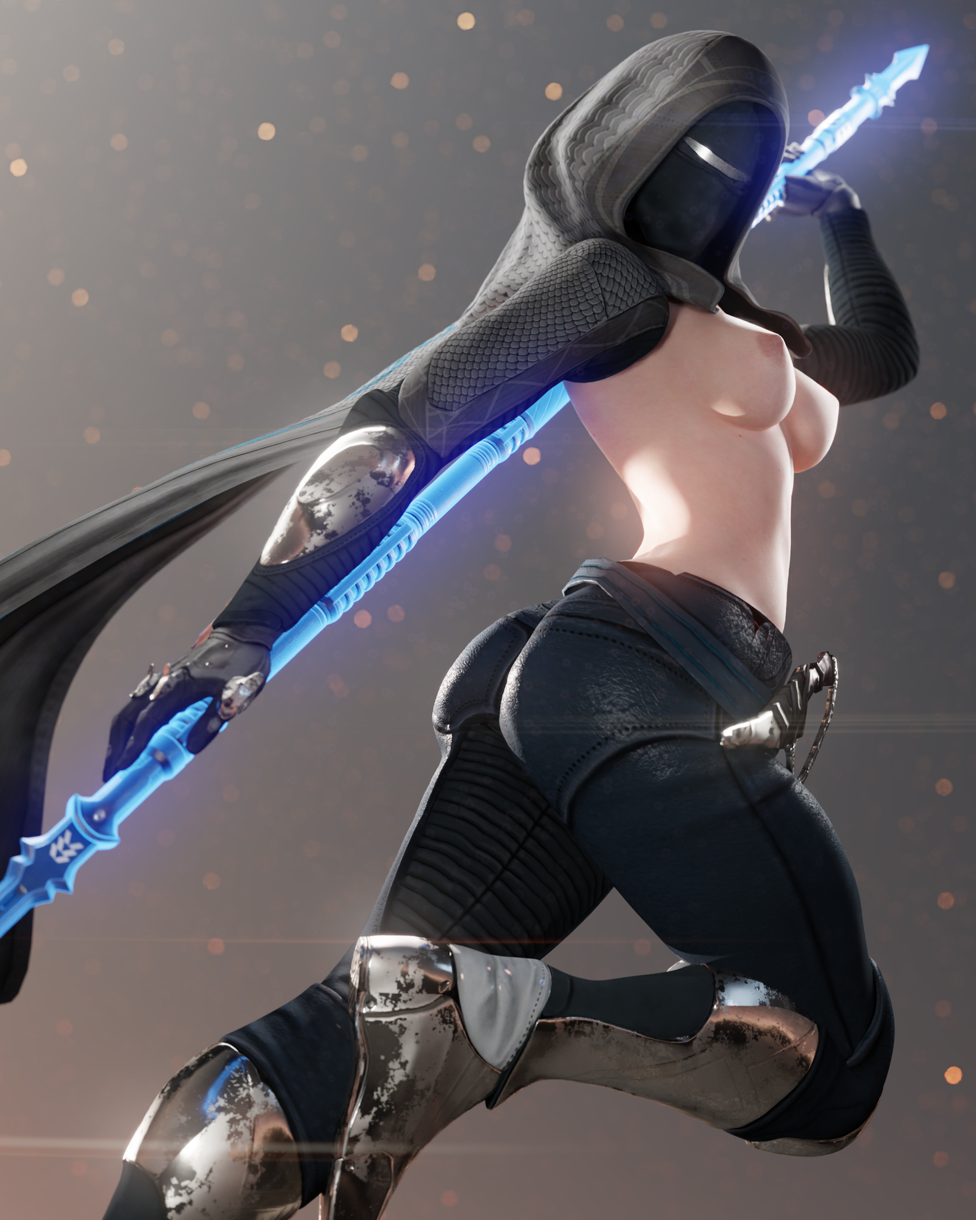 1girls, ass, ass focus, breasts, bungie, destiny (game), destiny 2, female, female only, guardian (destiny), hunter (destiny), jculturedtm, nipples, pole, pose, solo, solo focus, topless, topless female