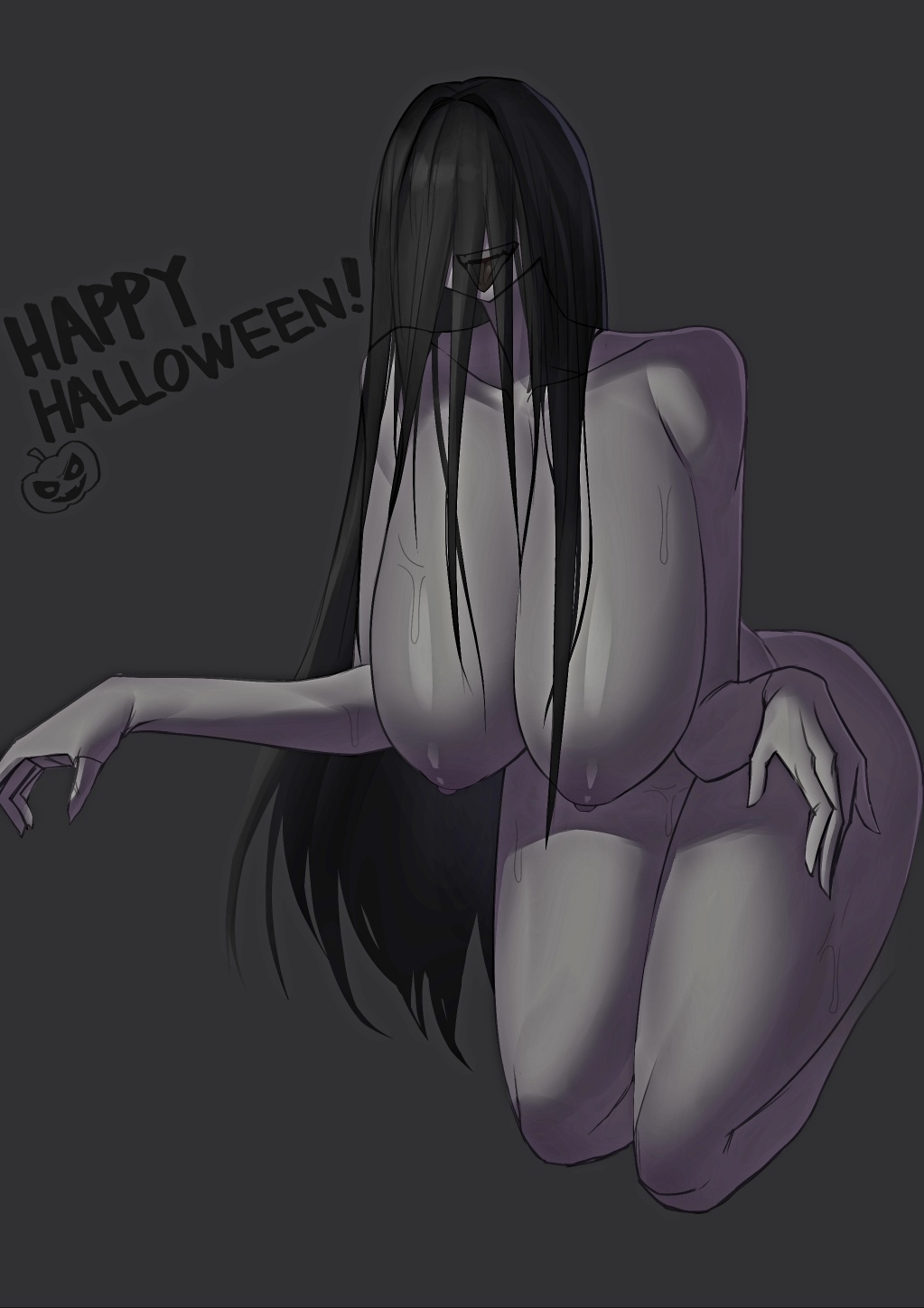 1girls, black hair, completely nude, eyes covered, female, female only, full body, lupio0, naked, naked female, nude, nude female, solo, solo female, the ring, yamamura sadako