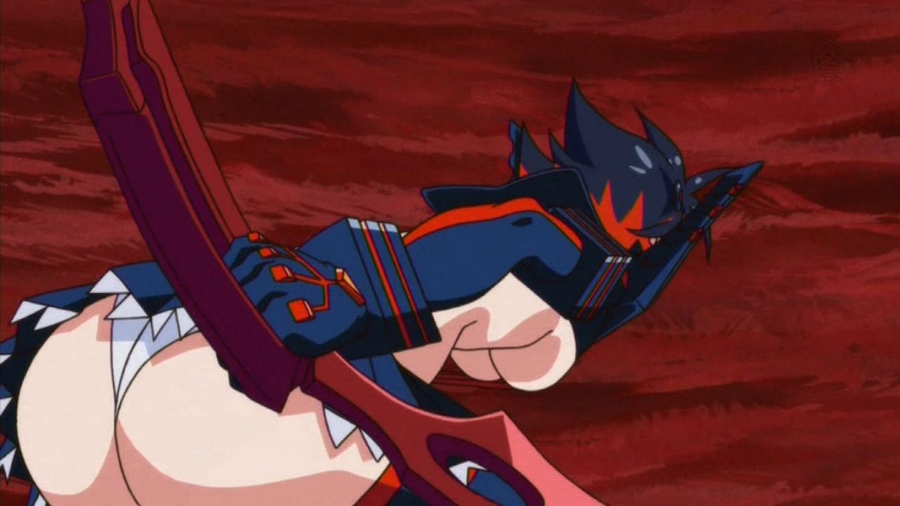 ass breasts female huge_ass kill_la_kill large_breasts matoi_ryuuko red_sky screencap senketsu solo solo_female sword