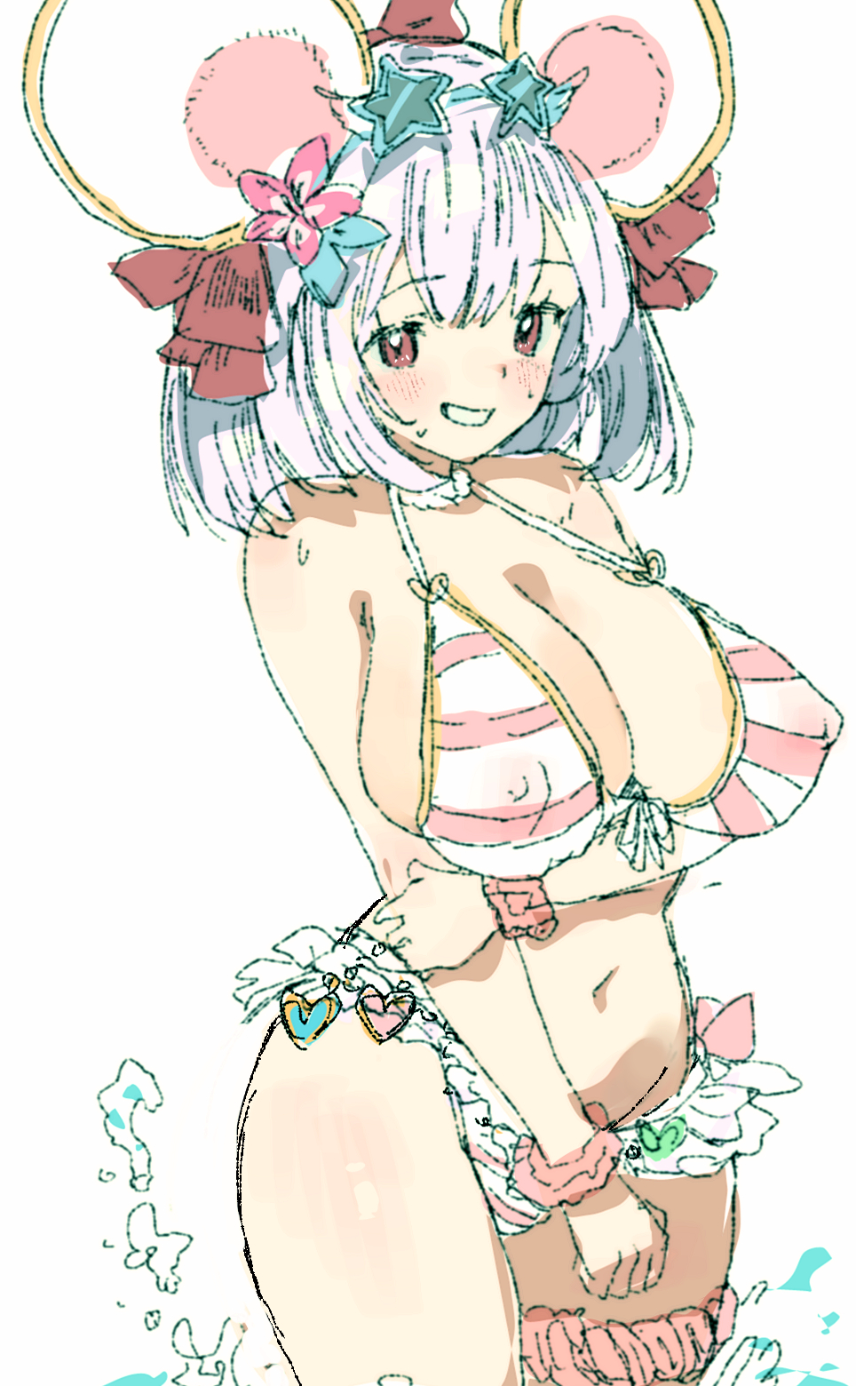 1girls alternate_breast_size blush bra breasts cleavage erect_nipples erect_nipples_under_clothes fake_animal_ears gorirago granblue_fantasy hair_ornament headgear huge_breasts large_breasts nipple_bulge panties red_eyes smile swimsuit thick_thighs vikala_(granblue_fantasy) white_hair