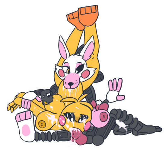 2girls animatronic anthro breast_squish breasts canid covered_in_cum cum cum_in_mouth cum_in_pussy eating_pussy five_nights_at_freddy's five_nights_at_freddy's_2 furry futa_on_female futanari mangle_(fnaf) mangled_mangle_(fnaf) robot robot_girl sex toy_chica_(fnaf) windstand yuri