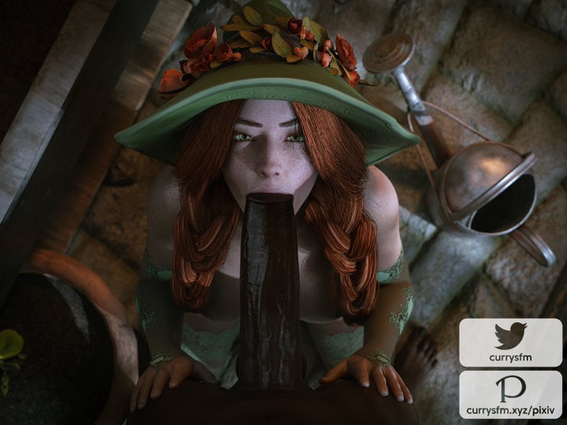 3d, big breasts, big penis, blowjob, breasts, completely nude, currysfm, dark skin, dark-skinned male, female, freckles, freckles on face, harry potter, highres, hogwarts legacy, interracial, interracial sex, light skin, light-skinned female, male, mirabel garlick, nude, nude female, oral, oral penetration, oral sex, partial male, penis, redhead, veiny penis