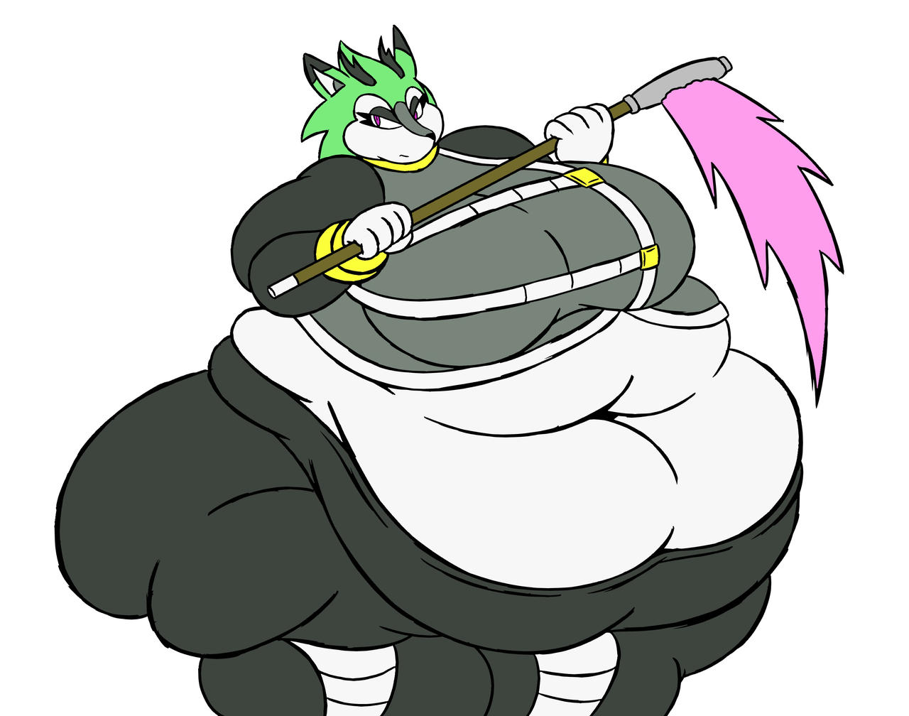 bbw belly_exposed black_pants clove_the_pronghorn curved_horns energy_scythe fat fat_ass fat_belly fat_rolls female gray_vest green_fur huge_ass huge_belly mizz-britt mobian_(species) mobian_pronghorn pronghorn scythe sega sonic_(series) sonic_the_hedgehog_(archie) sonic_the_hedgehog_(comics) sonic_the_hedgehog_(series) white_gloves