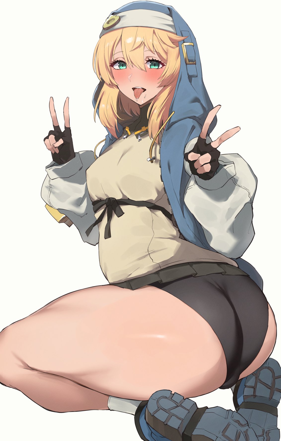 1futa ass blush bridget guilty_gear guilty_gear_strive high_resolution kataku_musou looking_at_viewer looking_back thick_thighs thighs white_background