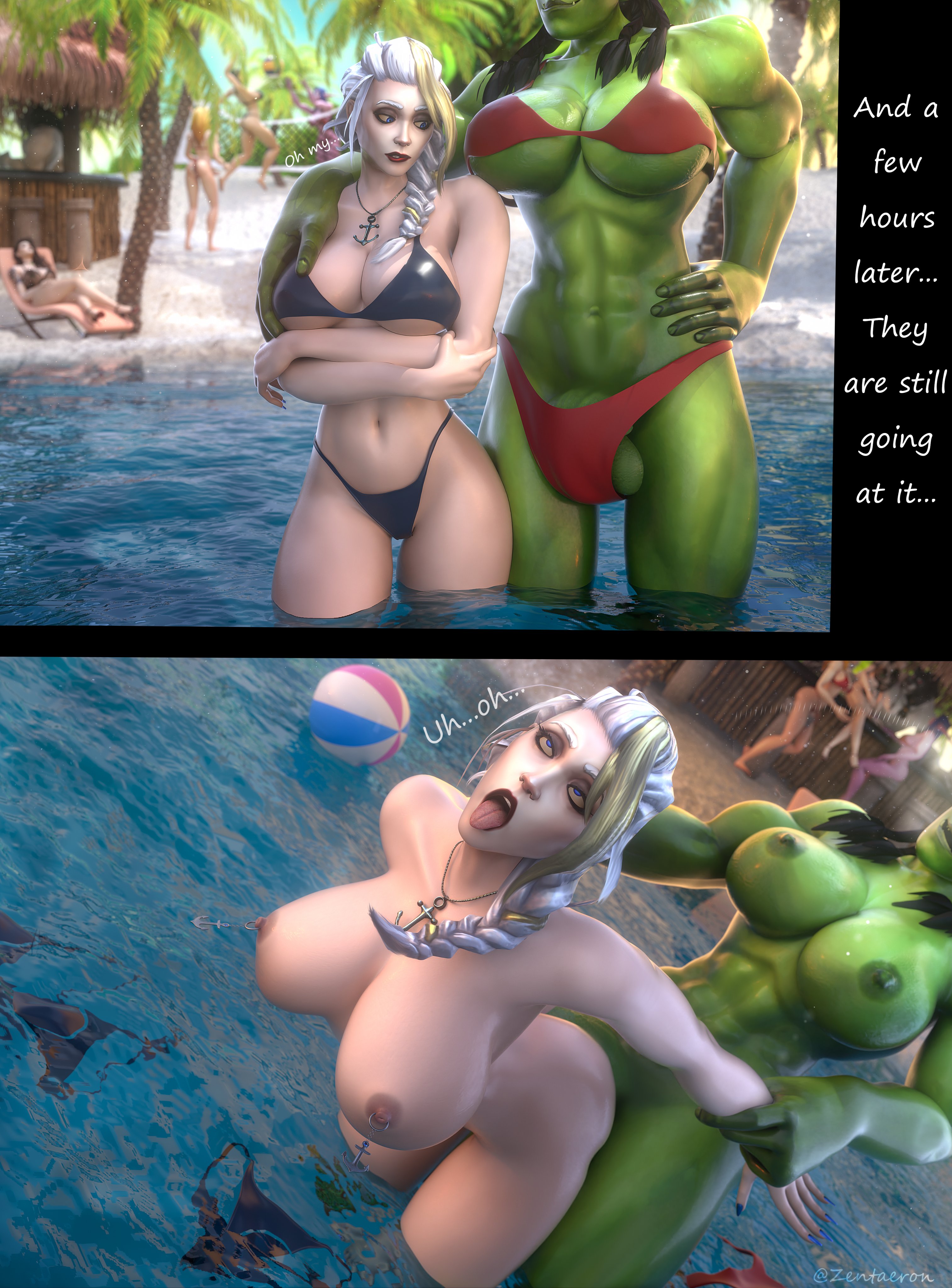 1futa, 1girls, 3d, ahe gao, bikini, blizzard entertainment, blonde hair, breasts, female, futa on female, futanari, grokasha ironfang, huge breasts, human, human (world of warcraft), human female, instant loss 2koma, intersex, interspecies, jaina proudmoore, light skin, light-skinned female, mature female, milf, nipple piercing, nipples, orc, orc (warcraft), orc futa, original character, piercing, roleplay character, sex, warcraft, white hair, world of warcraft, wow, zentaeron