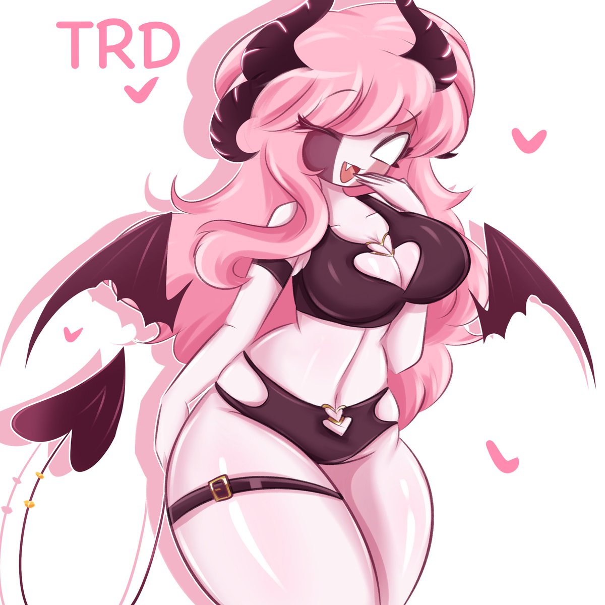 artist_signature big_breasts breasts demon female_only friday_night_funkin giggle heart horns laugh pink_body pink_hair pink_skin sarvente_(dokki.doodlez) succubus tagme tail thick_thighs thighs trd-yo tummy wings wink