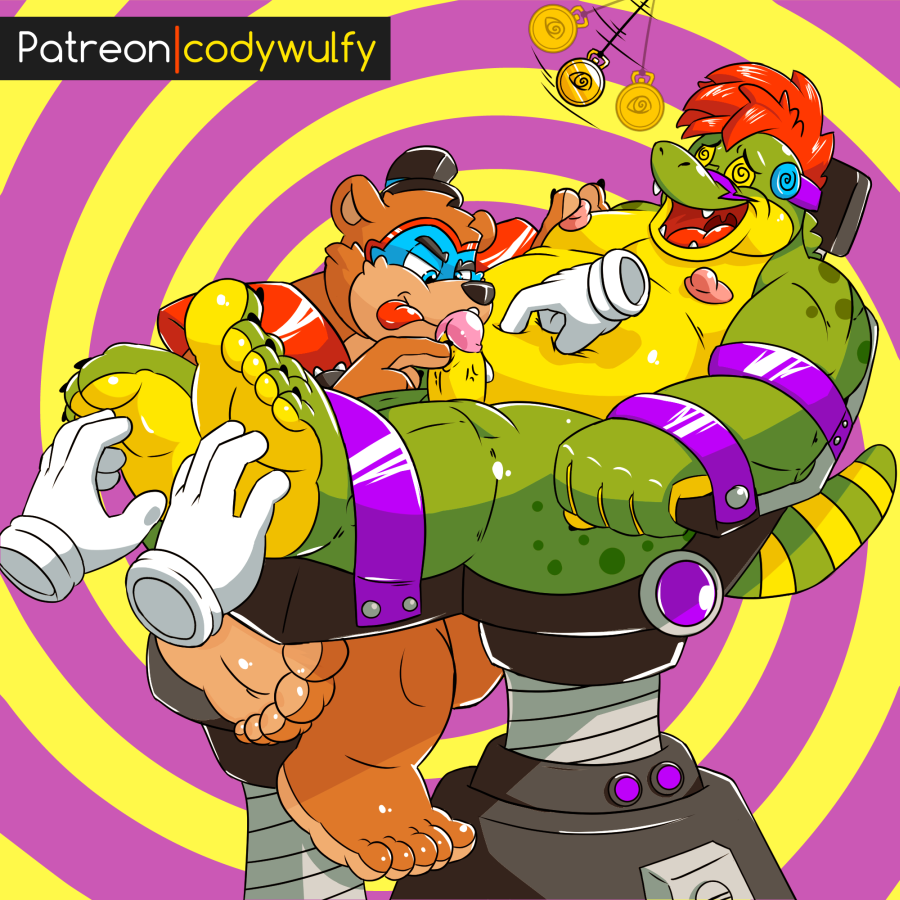 alligator alligatorid anthro bear bondage bound chubby_male codywulfy_(artist) crocodilian duo experiment_(disambiguation) five_nights_at_freddy's five_nights_at_freddy's:_security_breach foot_fetish gay glamrock_freddy_(fnaf) helpless hypnosis male male/male mammal mind_control montgomery_gator_(fnaf) nipple_fetish nipple_play overweight overweight_male reptile scalie scottgames slightly_chubby steel_wool_studios teasing tickling uncensored