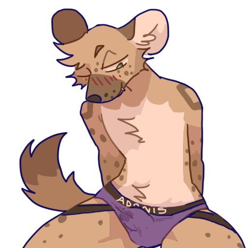 alpha_channel anthro blush bodily_fluids briefs clothing genital_fluids guncht hyena male mammal precum precum_through_clothing precum_through_underwear purple_briefs purple_clothing purple_underwear simple_background smile solo spotted_hyena telegram_sticker transparent_background underwear wet wet_clothing