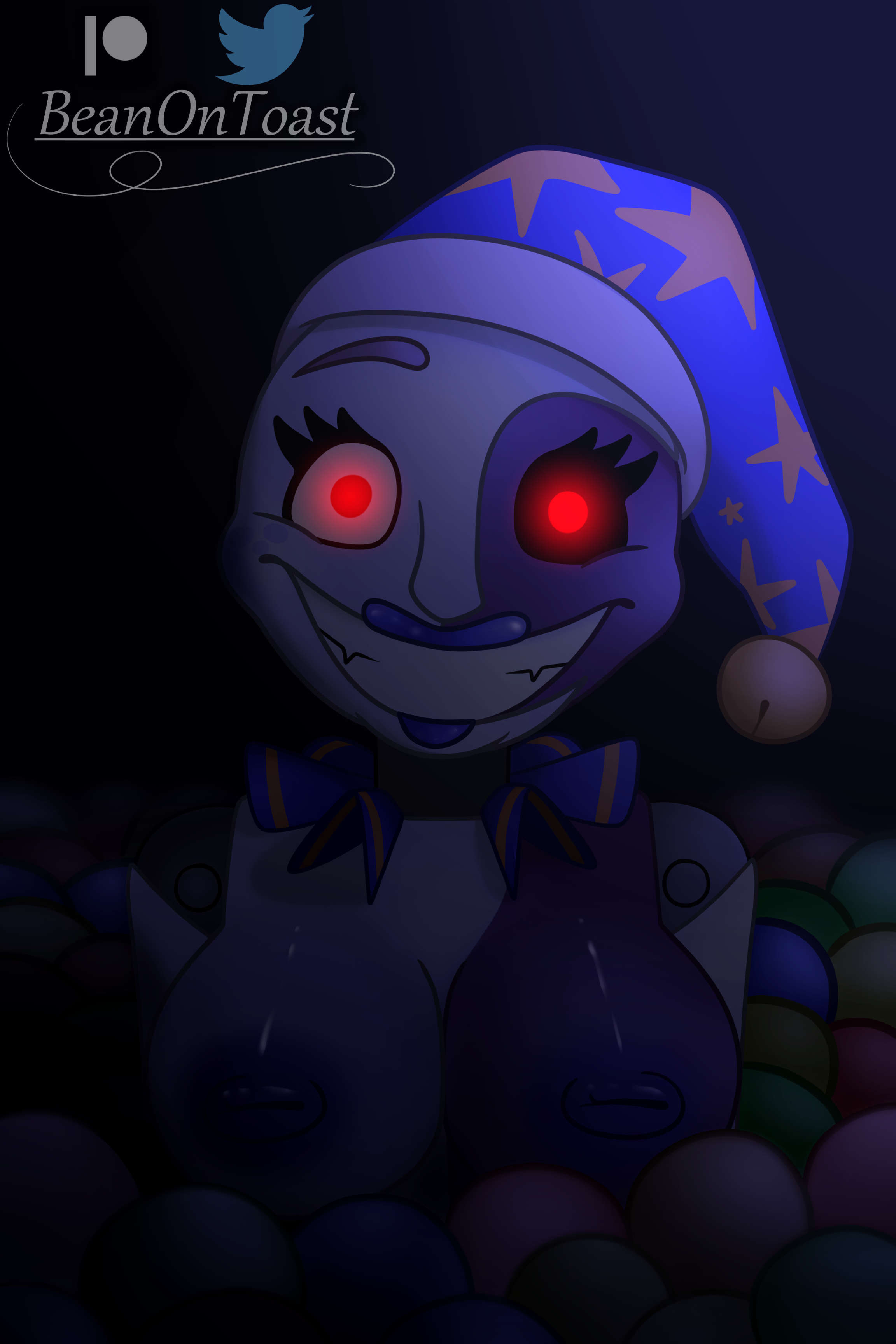 areola, areolae, beanontoast, crazy eyes, female, female only, five nights at freddy's, five nights at freddy's: security breach, moondrop, nipples, red eyes, rule 63, solo