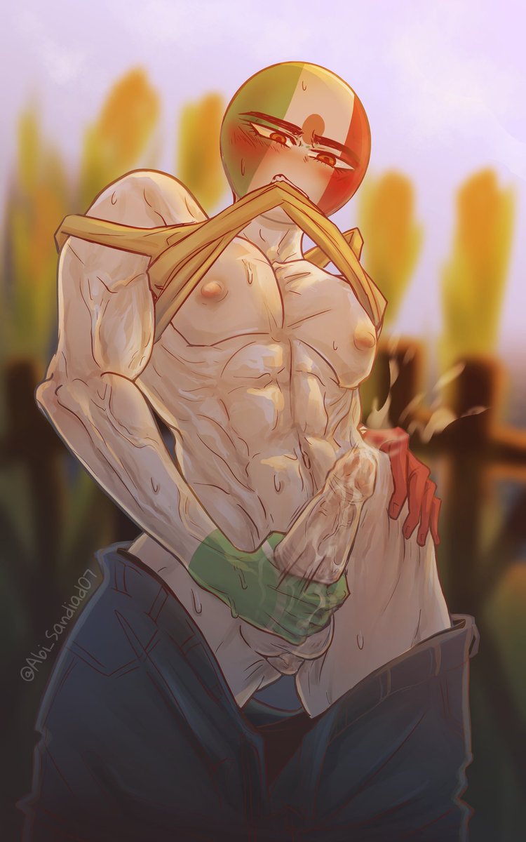 1boy abi_sandia abs artist_name athletic athletic_male biceps big_penis blush blushing countryhumans erection male male_only mexico_(countryhumans) muscular muscular_male nipples outdoors outside partially_clothed pecs penis shirt_lift shirt_up solo solo_male sweat sweatdrop sweating sweaty tank_top tank_top_lift testicles vein veins veiny veiny_arms veiny_muscles watermark