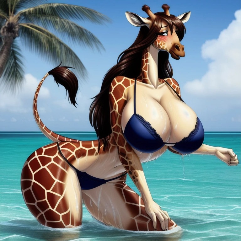 1girls ai_generated anthro big_breasts bikini blush blushing brown_hair brunette curvy female furry furry_only giraffe giraffe_girl giraffe_humanoid long_hair long_neck ocean ossicones palm_tree sole_female solo solo_female string_bikini tail voluptuous voluptuous_female water wet wet_body wet_skin