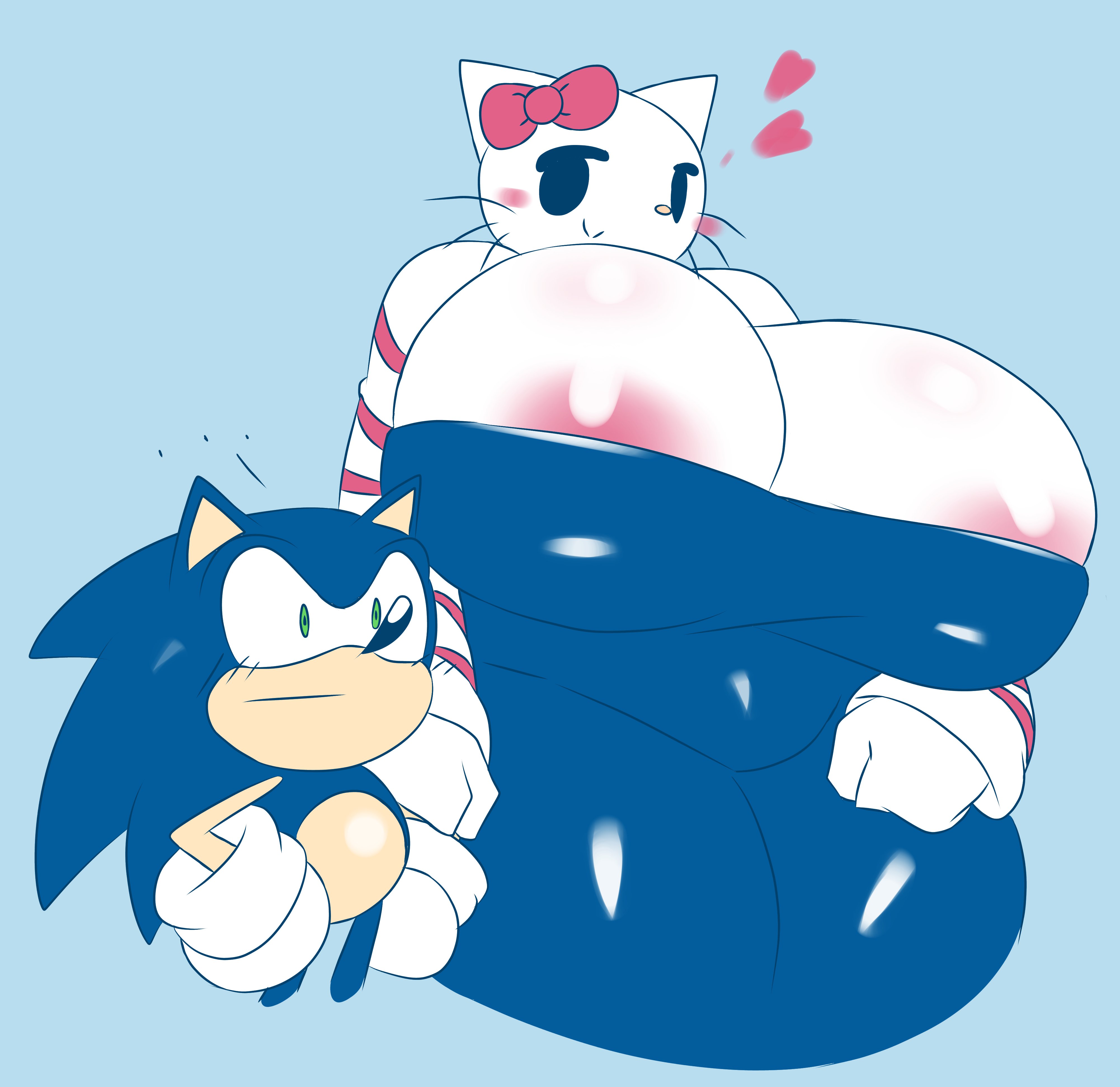 adorable, ass, breasts, crossover, cute, hello kitty, hello kitty (character), hello kitty (series), huge ass, huge breasts, kitty white, male, sanrio, sega, simple background, smaller male, sonic (series), sonic the hedgehog, sonic the hedgehog (series), tagme, tha randomu