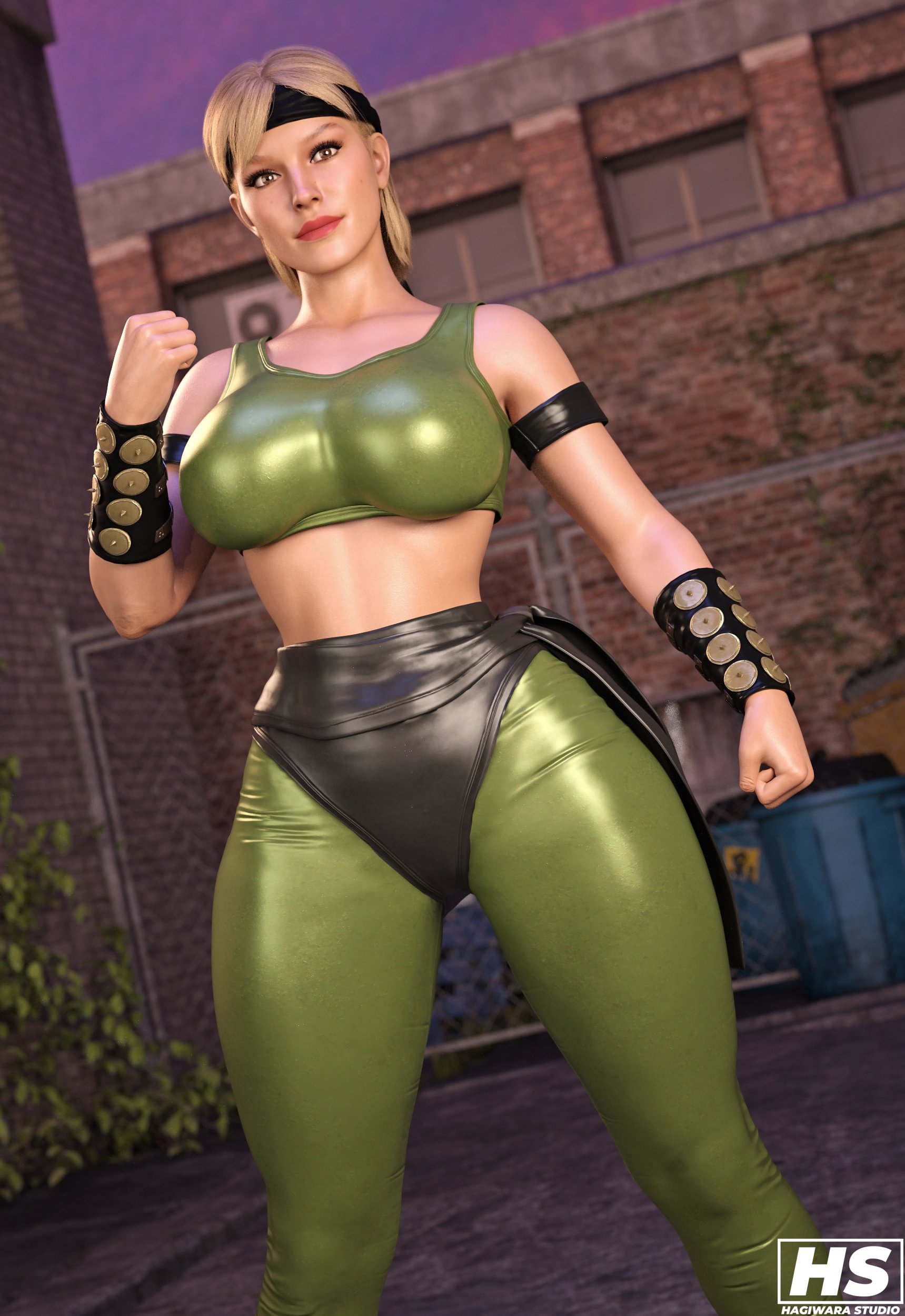 1girls, 3d, 3d model, abs, ass, big ass, big breasts, blonde hair, breasts, cleavage, female, female only, fit, fit female, fully clothed, hagiwara studio, light skin, light-skinned female, mature female, midriff, milf, mortal kombat, mortal kombat 1 (2023), solo, sonya blade, sonya blade (mk 1), thick thighs, tights, wide hips