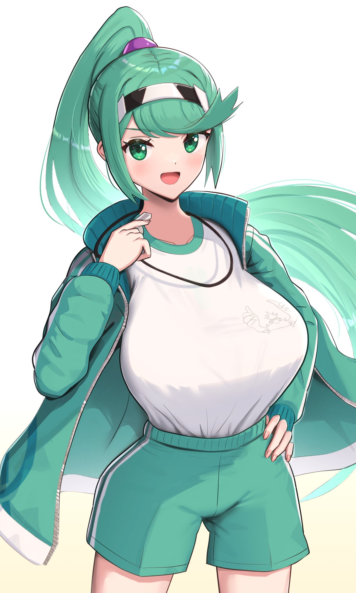 alternate_costume busty gonzarez green_eyes green_hair pneuma_(xenoblade) track_jacket xenoblade_(series) xenoblade_chronicles_2