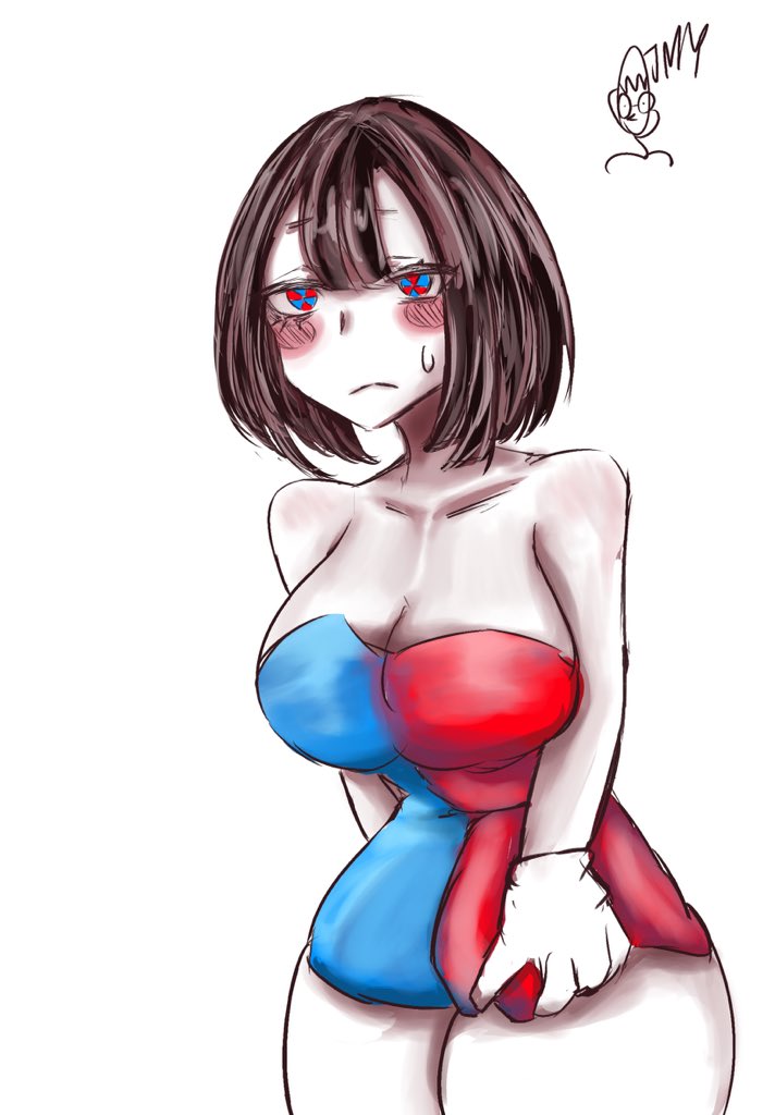 2023, 2d, 2d (artwork), 2d artwork, artist request, big breasts, big thighs, breasts, brown hair, female, glitch productions, gooseworx, jester, looking at viewer, pomni (the amazing digital circus), short hair, the amazing digital circus, thick thighs, towel, towel only, white body