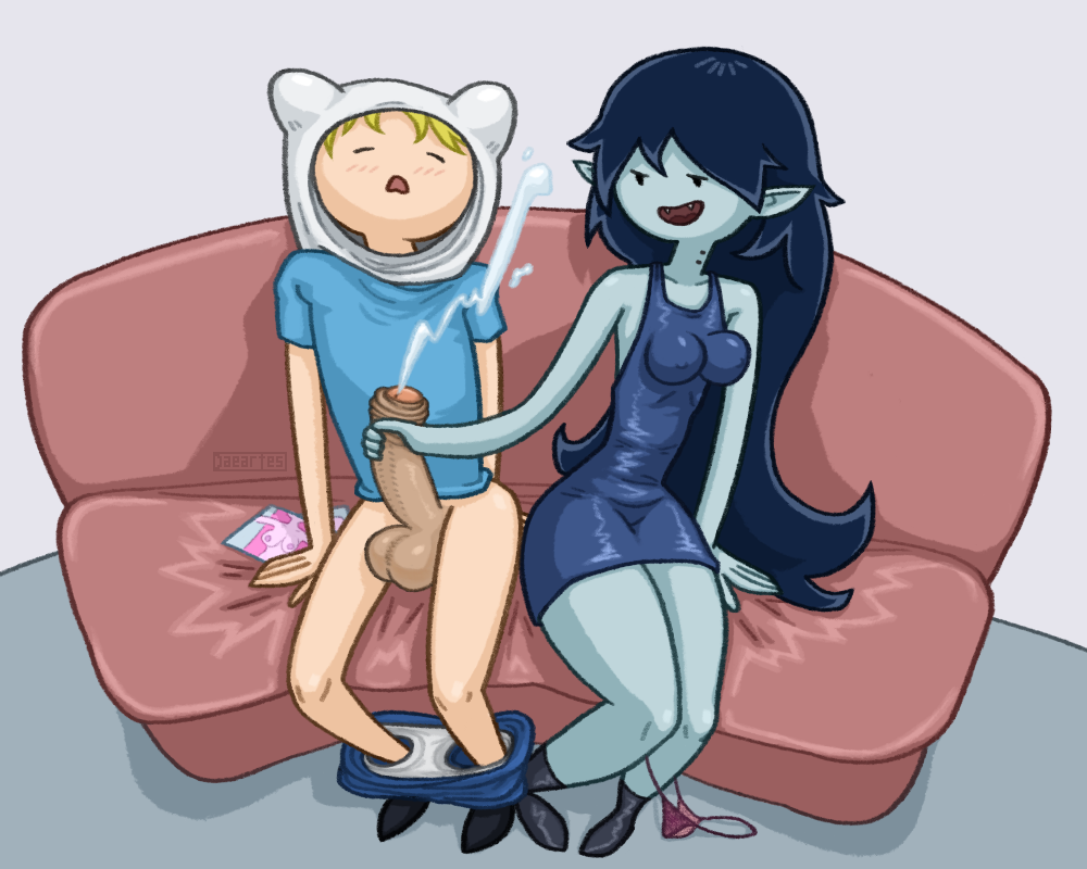 1boy 1girls adventure_time balls big_balls big_penis blue_dress blue_shirt bottomwear_down breasts cfnm clothed cock cumshot daeartes dark_hair darkened_genitalia dress ejaculation erect_nipples_under_clothes finn_the_human firm_breasts foreskin foreskin_folds grabbing_penis grey_skin handjob holding_penis human intact long_hair looking_at_penis marceline panties_around_one_leg panties_down pants_down penis photo_(object) pink_hair pink_panties pleasure_face princess_bubblegum sitting skin_tight slim_waist sofa straight testicles uncircumcised underwear vampire wide_hips