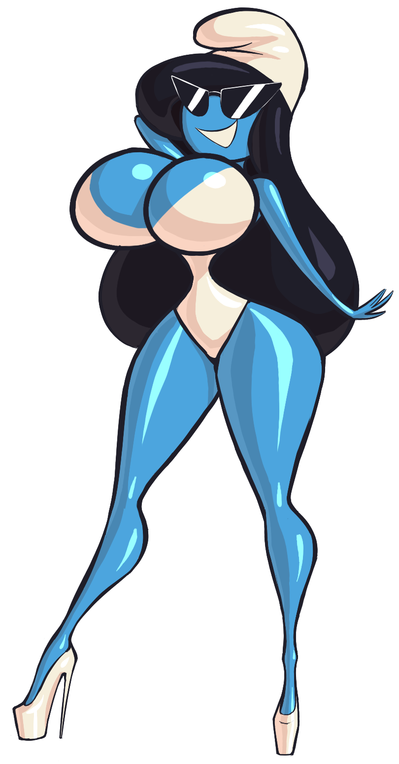 1girls big_breasts black_hair blue_body blue_skin breasts disney female hat heels high_heels knick_knack large_hips long_hair noonun permanent_smile pixar platform_footwear platform_heels shoes smiling smurf smurfette smurfs sunglasses sunnification sunny_miami swimsuit the_smurfs thin_waist transformation wide_hips