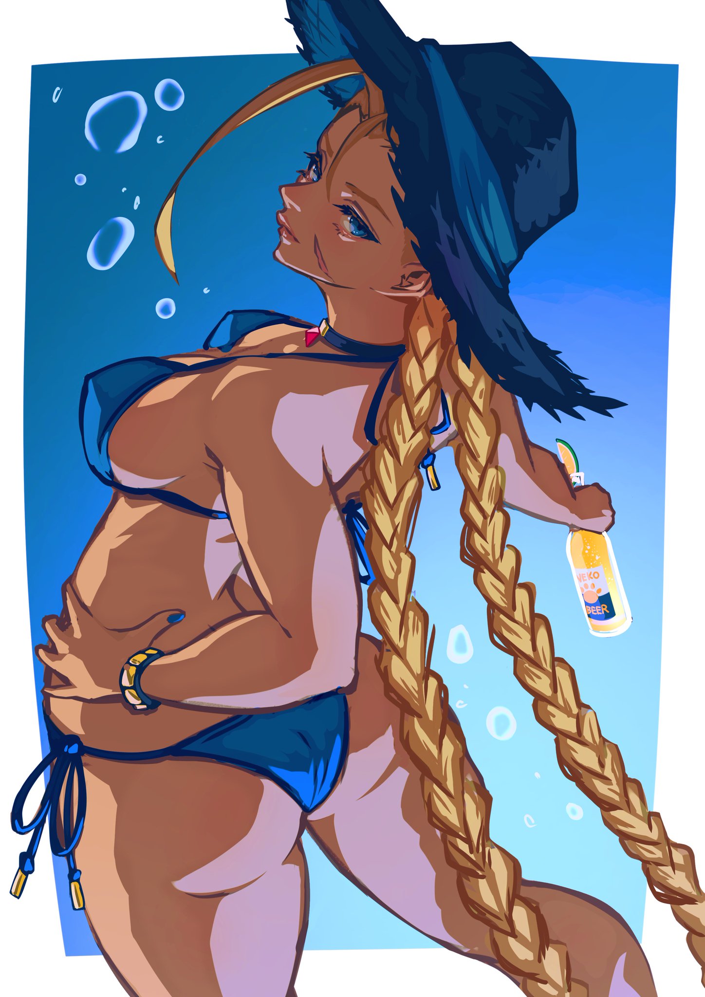 artist request, ass, beach, bikini, blonde hair, cammy white, capcom, female, hat, pigtails, source filmmaker, street fighter