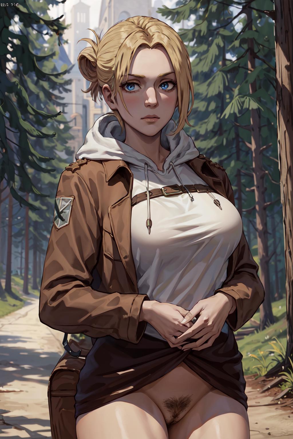 1girls, ai generated, annie leonhardt, attack on titan, blonde hair, female, female only, solo, stable diffusion, tagme