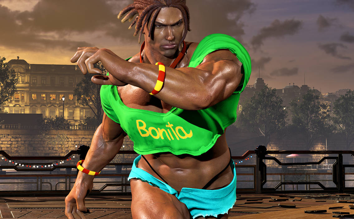 1boy 1human 1male absurd_res bandai_namco brazil brazilian brazilian_male brown_eyes brown_hair capcom capoeira dark-skinned_male dark_skin eddy_gordo laura_matsuda laura_matsuda_(cosplay) lilotty male male_focus male_only melanin muscles muscular muscular_male solo solo_focus solo_male street_fighter street_fighter_v tekken tekken_8 yaoi