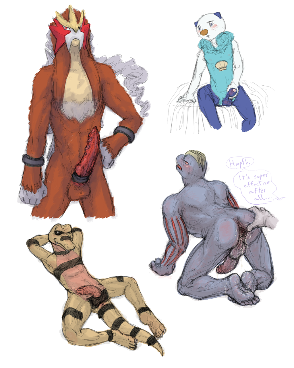 animal_genitalia anthro barbed_penis entei furry krokorok machoke male male_only monster oshawott pokemon pokemon_(species) scalie