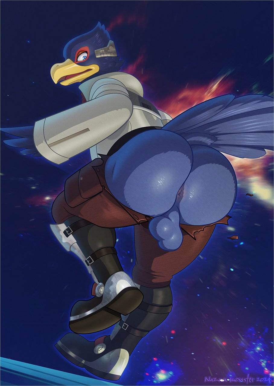 1boy anus ass avian balls big_ass big_butt falco_lombardi furry furry_only male male_only nazuu-m0nster solo solo_male star_fox wardrobe_malfunction