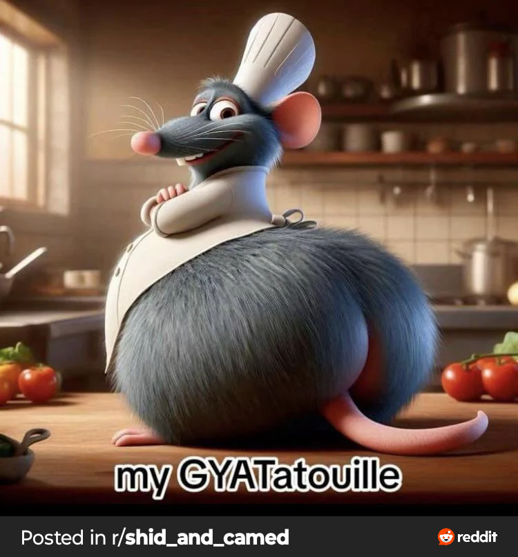 ai_generated big_ass chef chef_hat disney feral hyper_ass male_only meme pixar pixar_mom ratatouille reddit remy solo thick_thighs watermark