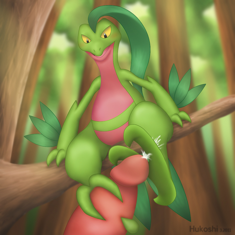 color cum feral footjob grovyle hukoshi human interspecies male nude outdoors pokemon pokephilia sitting tagme tree