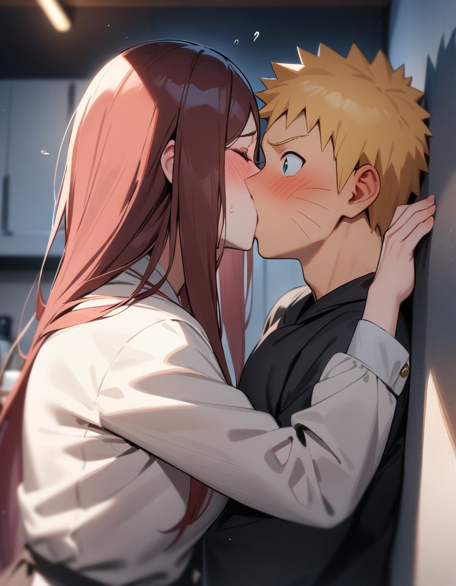 1boy against_wall ai_generated female incest kissing long_hair milf mother_and_son naruto red_hair rtxfus uzumaki_kushina uzumaki_naruto