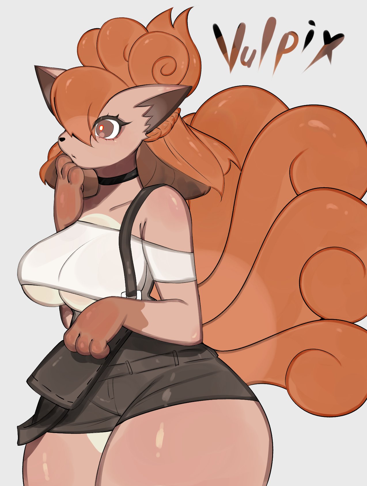 2023 anthro big_breasts breasts clothed clothing female generation_1_pokemon hi_res multi_tail nintendo pokemon pokemon_(species) purse solo tail thick_thighs toge77789 togetoge vulpix wide_hips