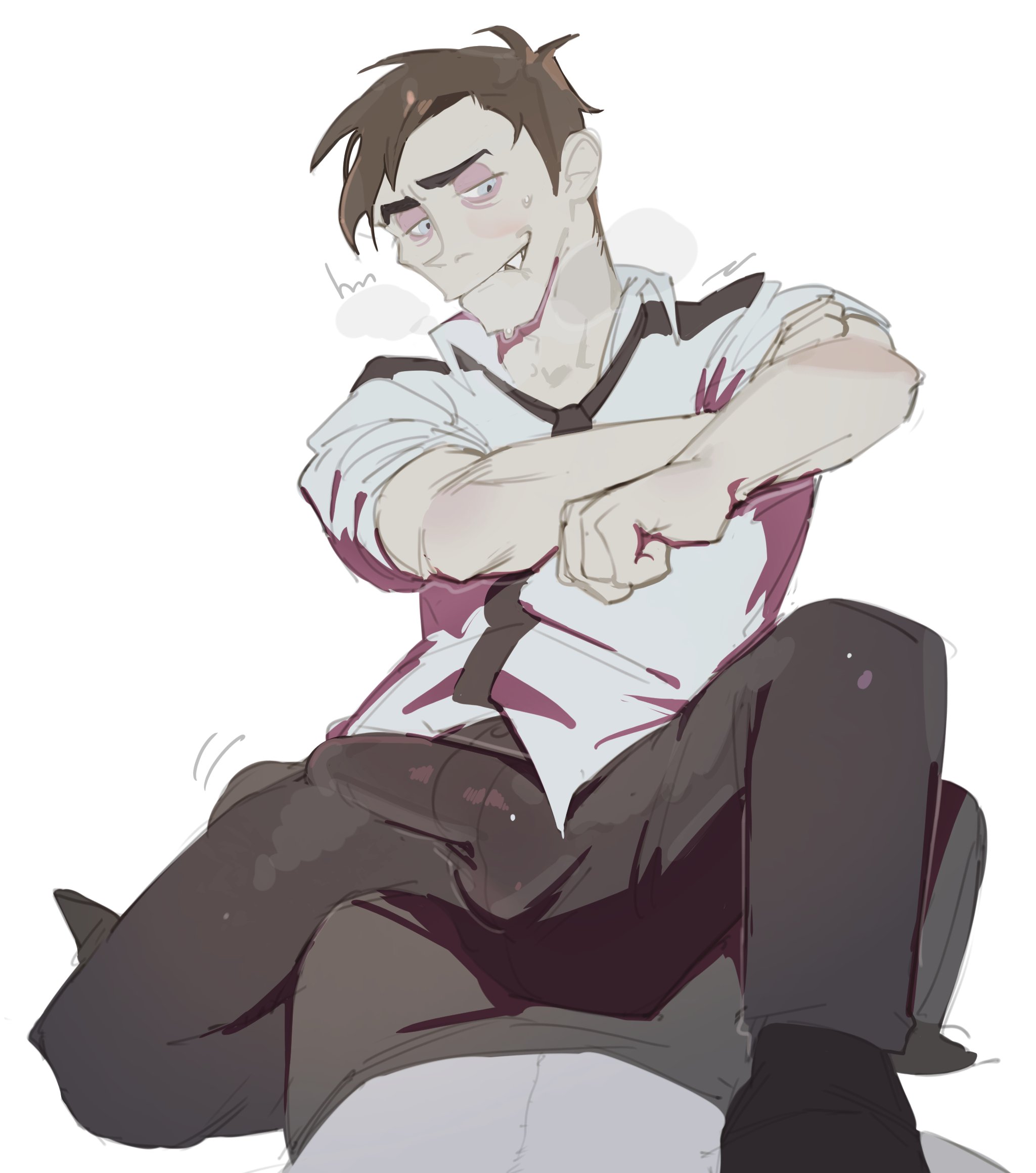 bulge, clothed, clothing, erection, erection under clothes, five nights at freddy's, fnaf, gay, human, imminent sex, kogito, male, male only, male/male, night guard (fnaf), partially clothed, william afton