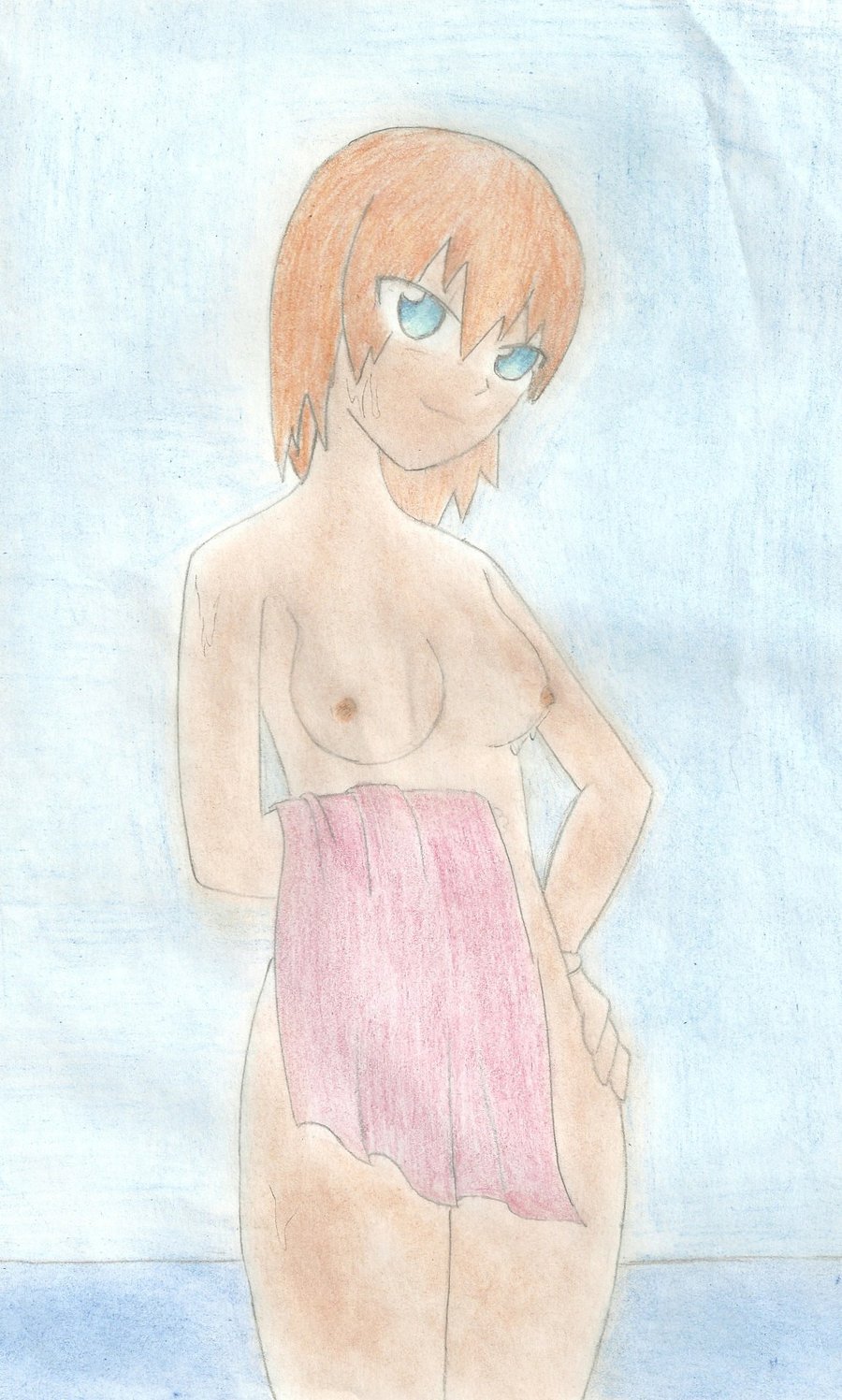 1girls blue_eyes breasts female female_only human human_only kasumi_(pokemon) nintendo nipples orange_hair pokemon solo tagme zenki1389