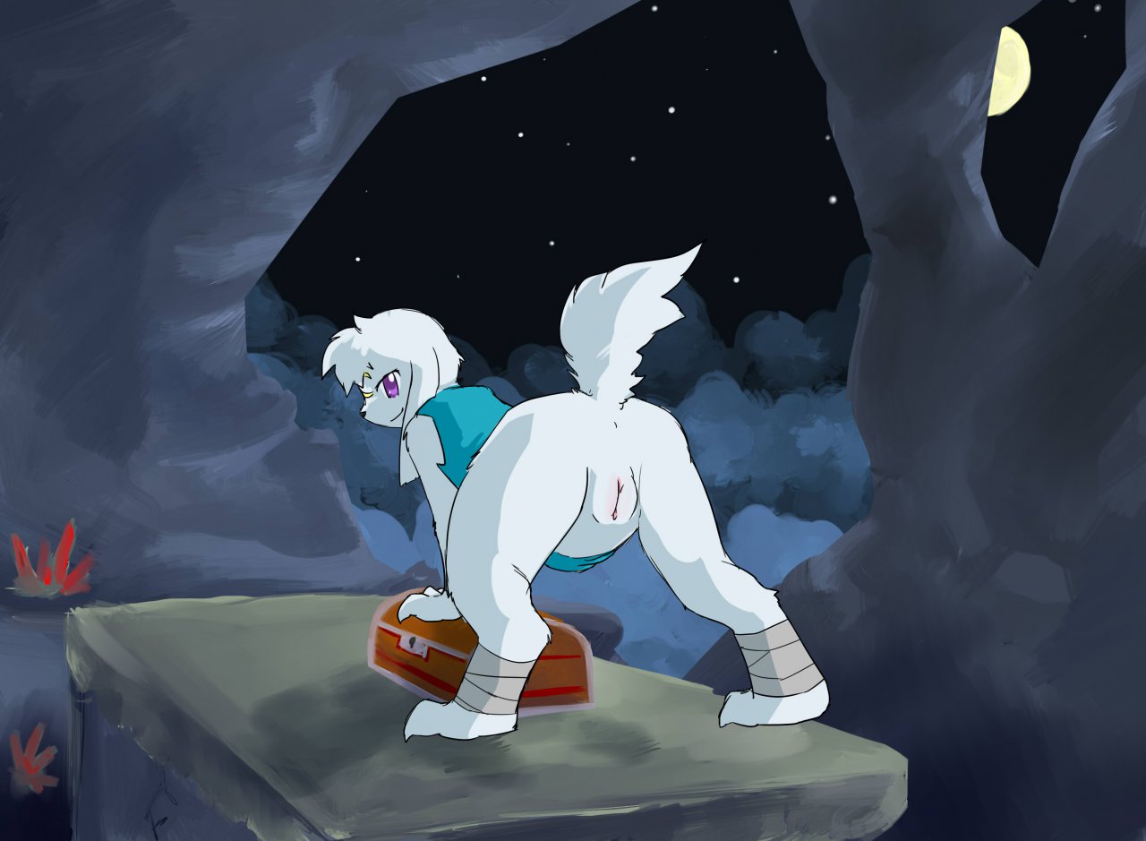 anthro anus ass bent_over bottomless cave_story fur furry hatiimiga lagomorph looking_at_viewer mimiga presenting presenting_hindquarters purple_eyes pussy video_games white_fur