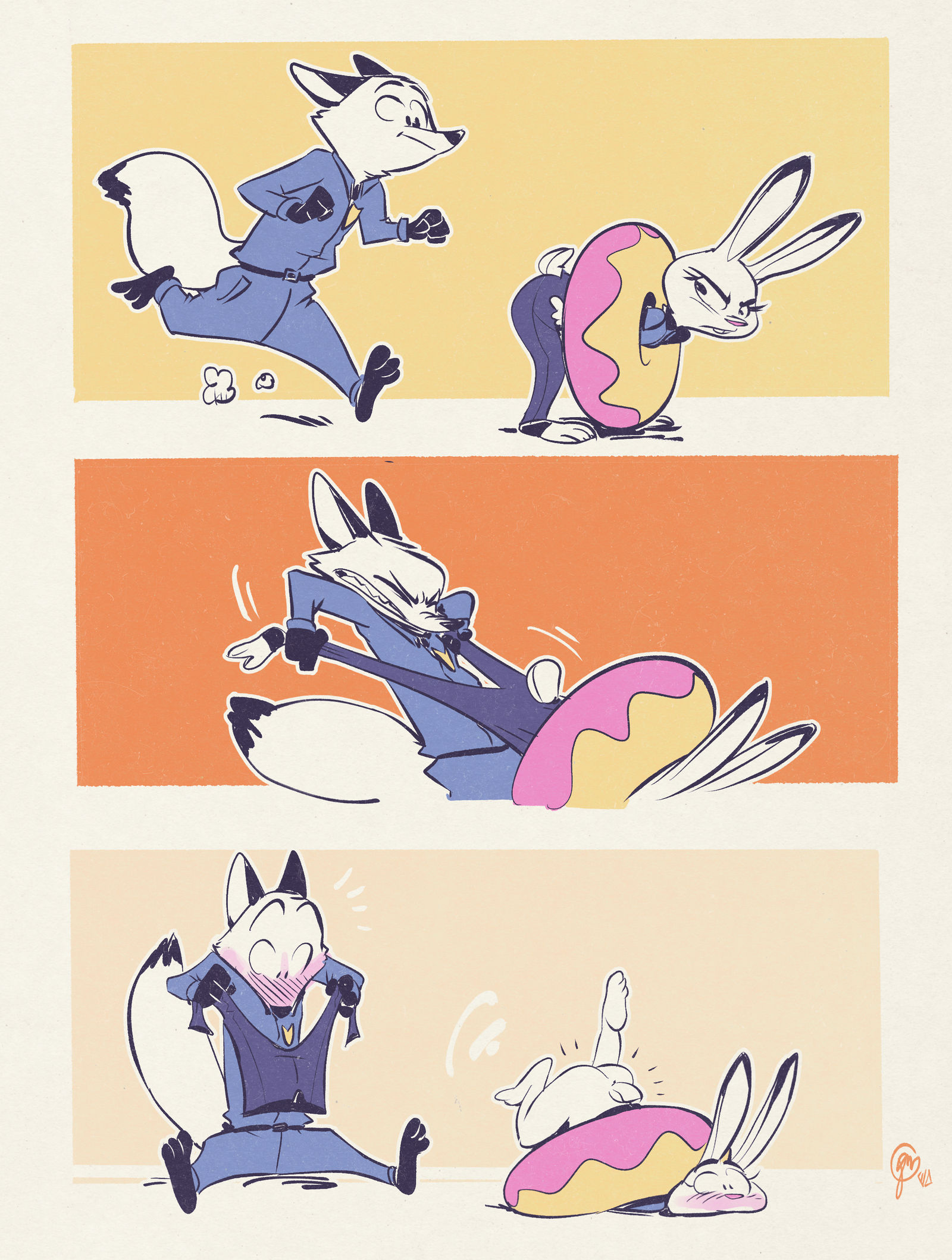accident, accidental exposure, anthro, ass, assisted exposure, blush, bunny ears, bunny girl, canonical scene, comic, edtropolis, female, fox, fox ears, fox humanoid, fox tail, judy hopps, judy stuck in donut redraw, male, nick wilde, pants removed, rabbit, rabbit ears, rabbit girl, rabbit humanoid, stuck, through wall, zootopia