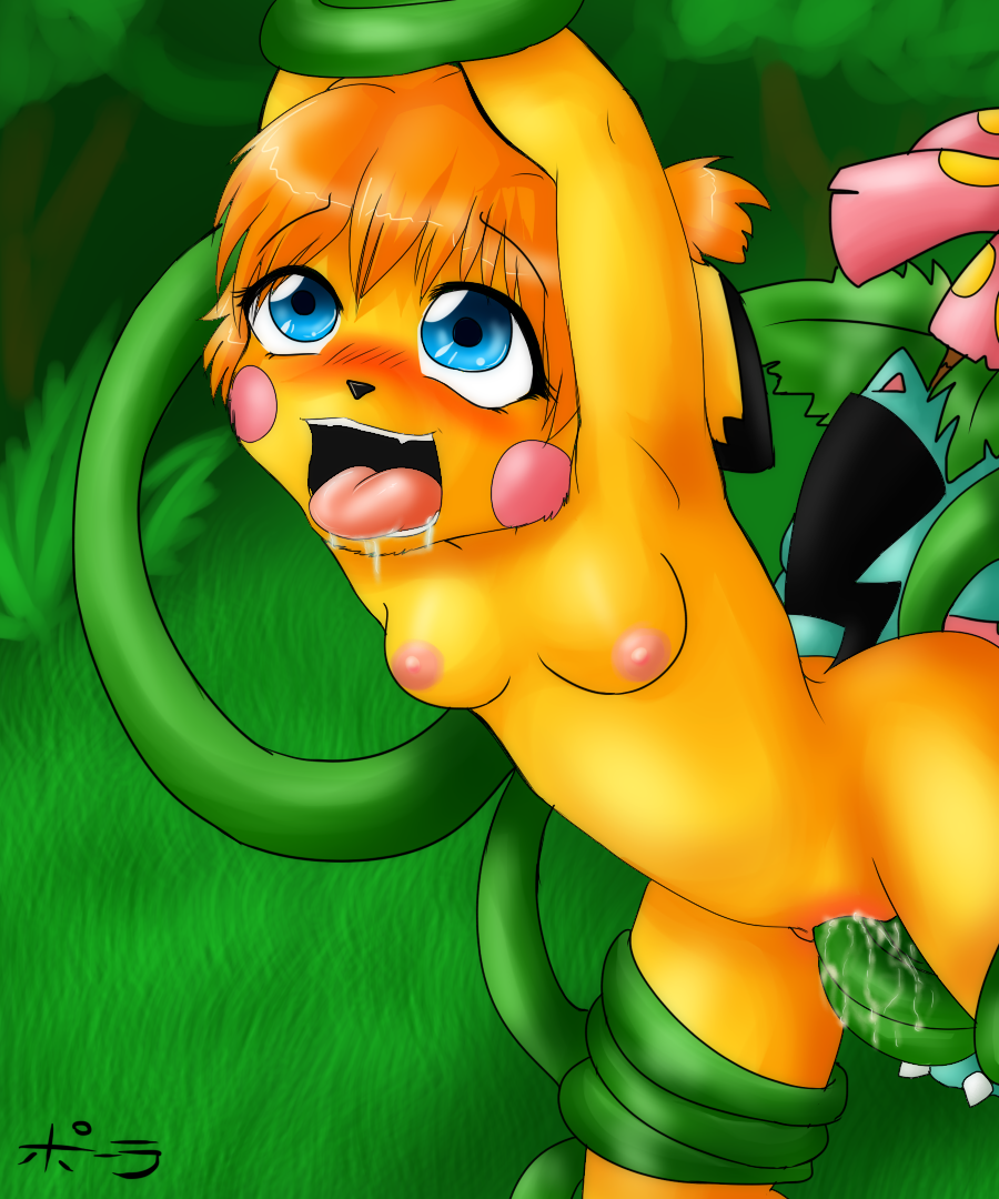 anthro balddumborat blush breasts color female fur furry insertion interspecies nintendo nipples nude pichu pokémon_(species) pokemon pokemon_(species) pokemon_gsc pokemon_rgby tagme venusaur vulva