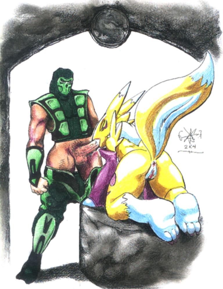 2004 2d anthro crossover digimon fellatio female interspecies male mortal_kombat penis pussy renamon reptile_(mortal_kombat) sawblade_(artist) standing straight syzoth tagme