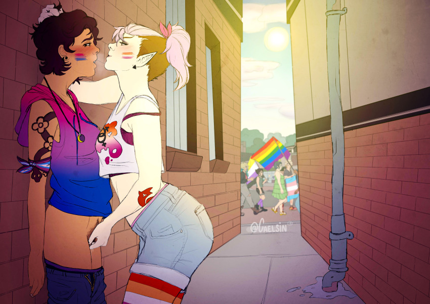 amity blight, bisexual pride colors, disney, disney channel, female, human, lesbian pride colors, luz noceda, multiple females, multiple girls, nonbinary pride colors, pride colors, public, the owl house, transgender pride colors, witch (the owl house), yuri