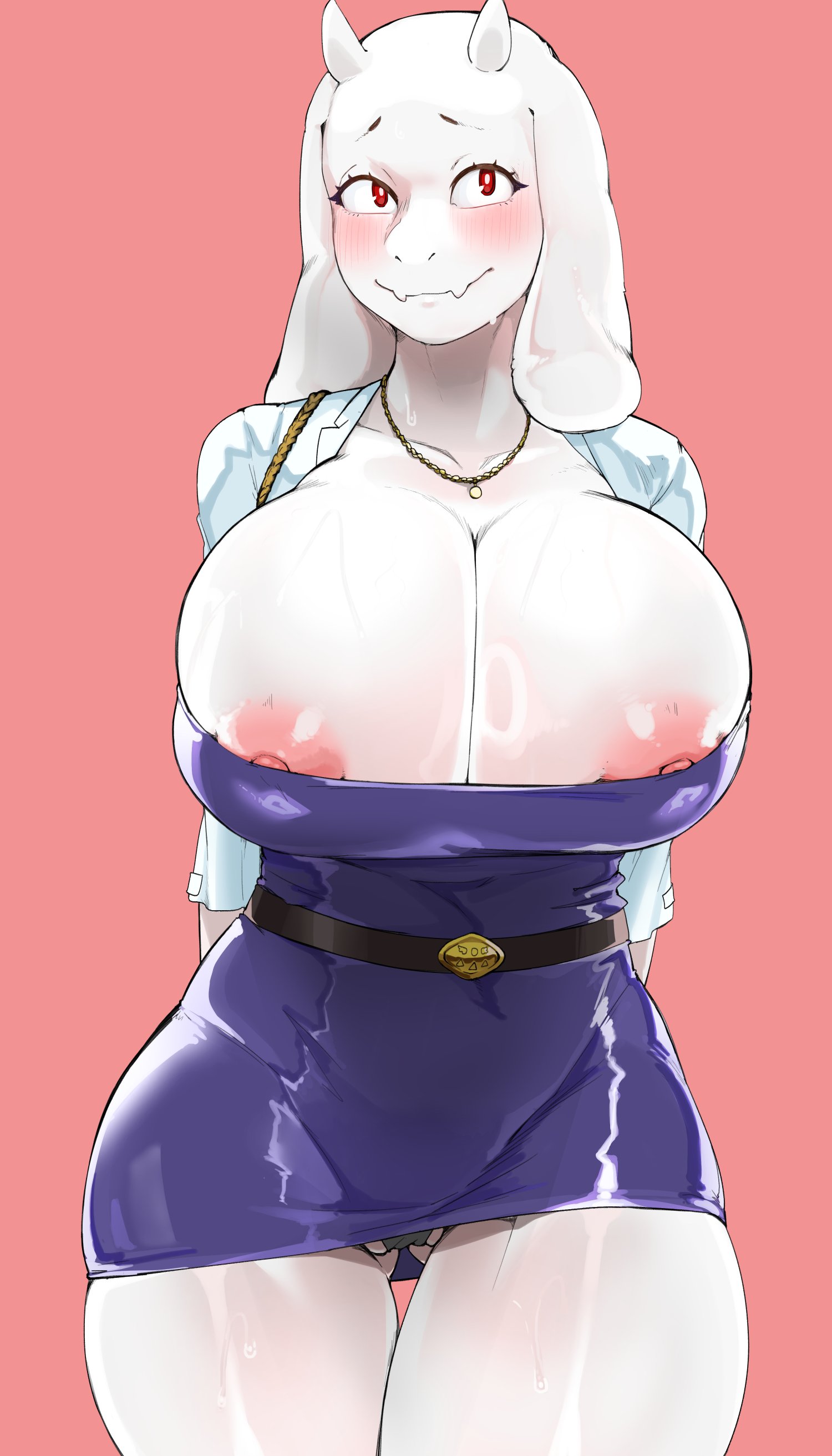 1girls, big breasts, breasts, dress, edit, female, female focus, female only, furry, furry only, large breasts, mdthetest, no source, solo, third-party edit, toriel, undertale, undertale (series), white fur