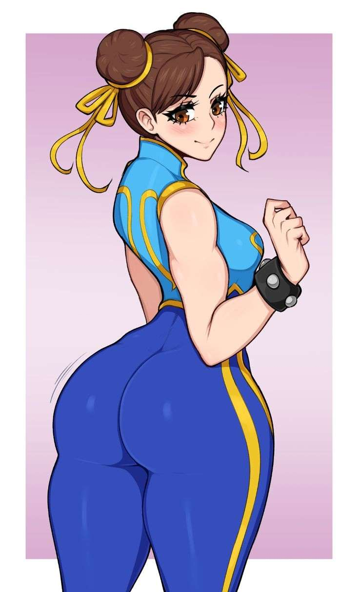 1girls big_ass blue_leggings blue_topwear capcom chun-li female female_only from_behind from_behind_position human solo street_fighter street_fighter_alpha