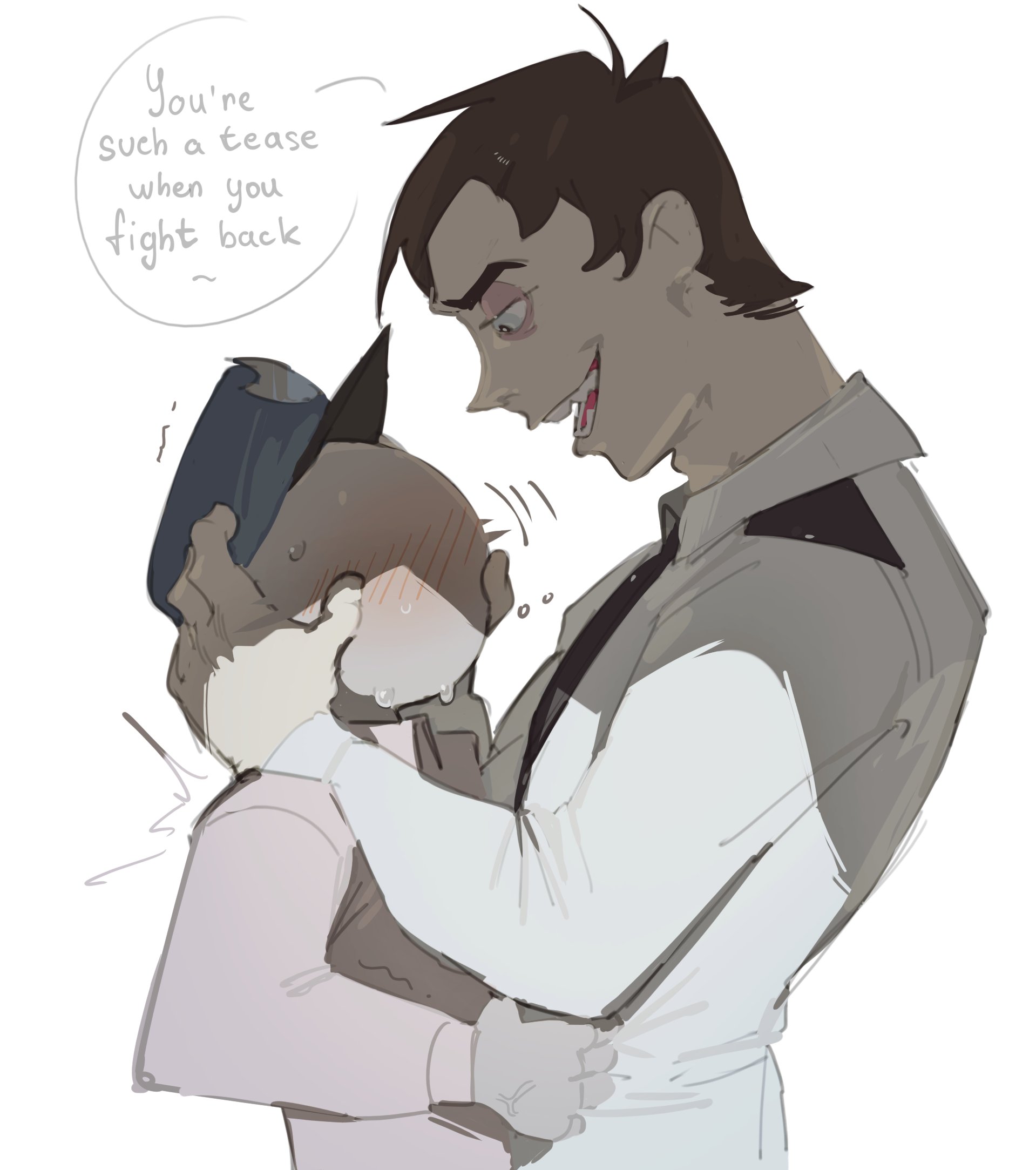 anon, anonymous male, clothed, clothing, dialogue, english text, five nights at freddy's, fnaf, gay, human, imminent sex, inviting, kogito, male, male only, male/male, night guard (fnaf), partially clothed, text, william afton