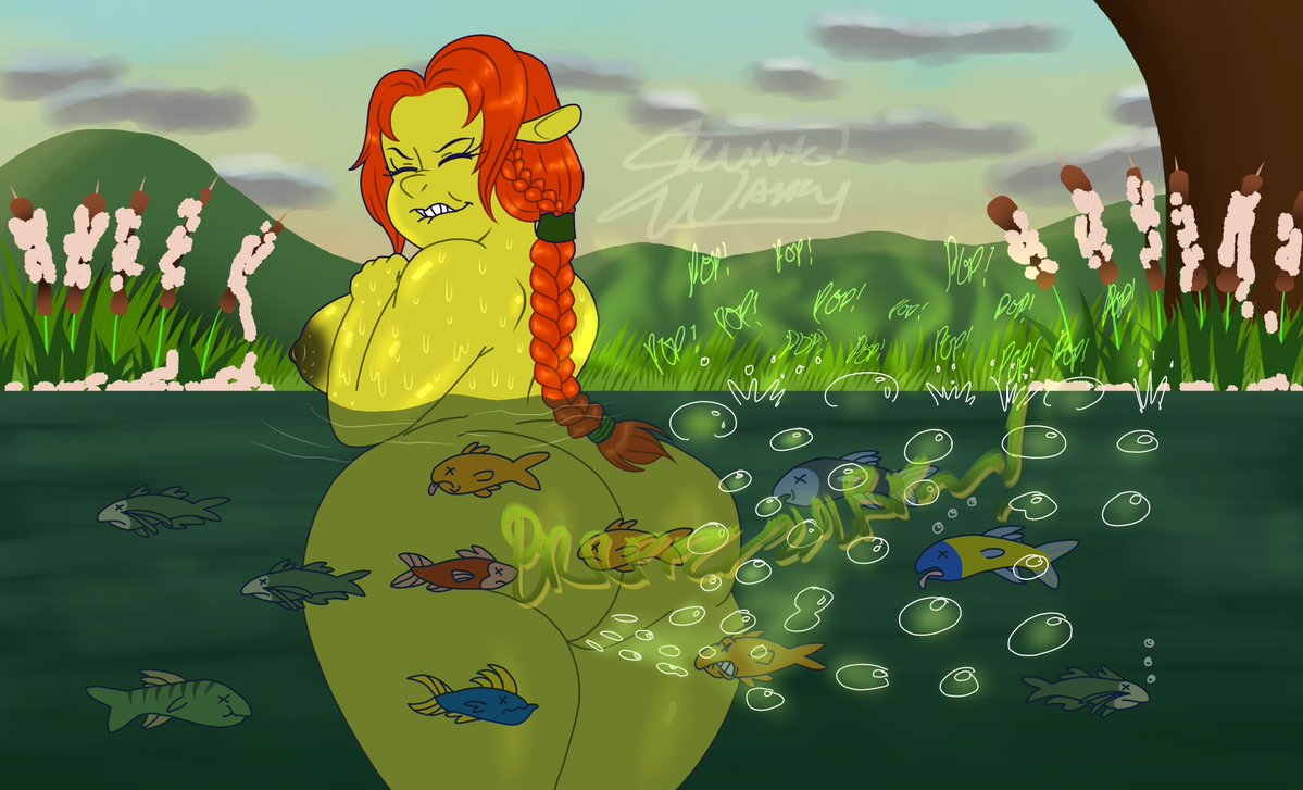 1girls ass big_ass big_breasts big_butt fart fart_cloud fart_fetish farting farts female green_skin monster_girl ogre ogre_female ogre_girl ogress ogress_fiona ponytail princess_fiona princess_fiona_(ogre) raviskunk red_hair red_head shrek_(series)