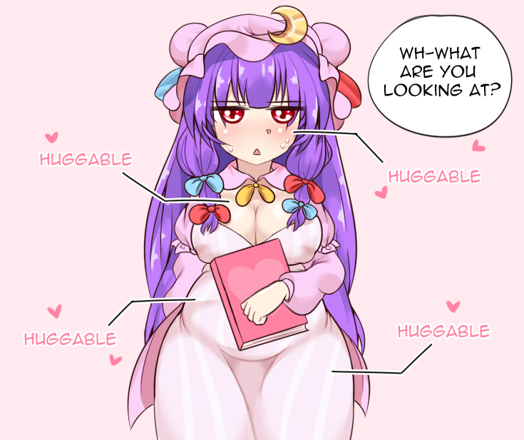 1girls bun_cover chubby cleavage cleavage_cutout crescent_hair_ornament double_bun english_text hairbow hard_nipples hearts jungleboyayaya large_breasts long_hair long_sleeves mob_cap multiple_bows patchouli_knowledge purple_hair solo tagme text thick_thighs tight_clothing touhou twin_braids vertical-striped_dress wholesome