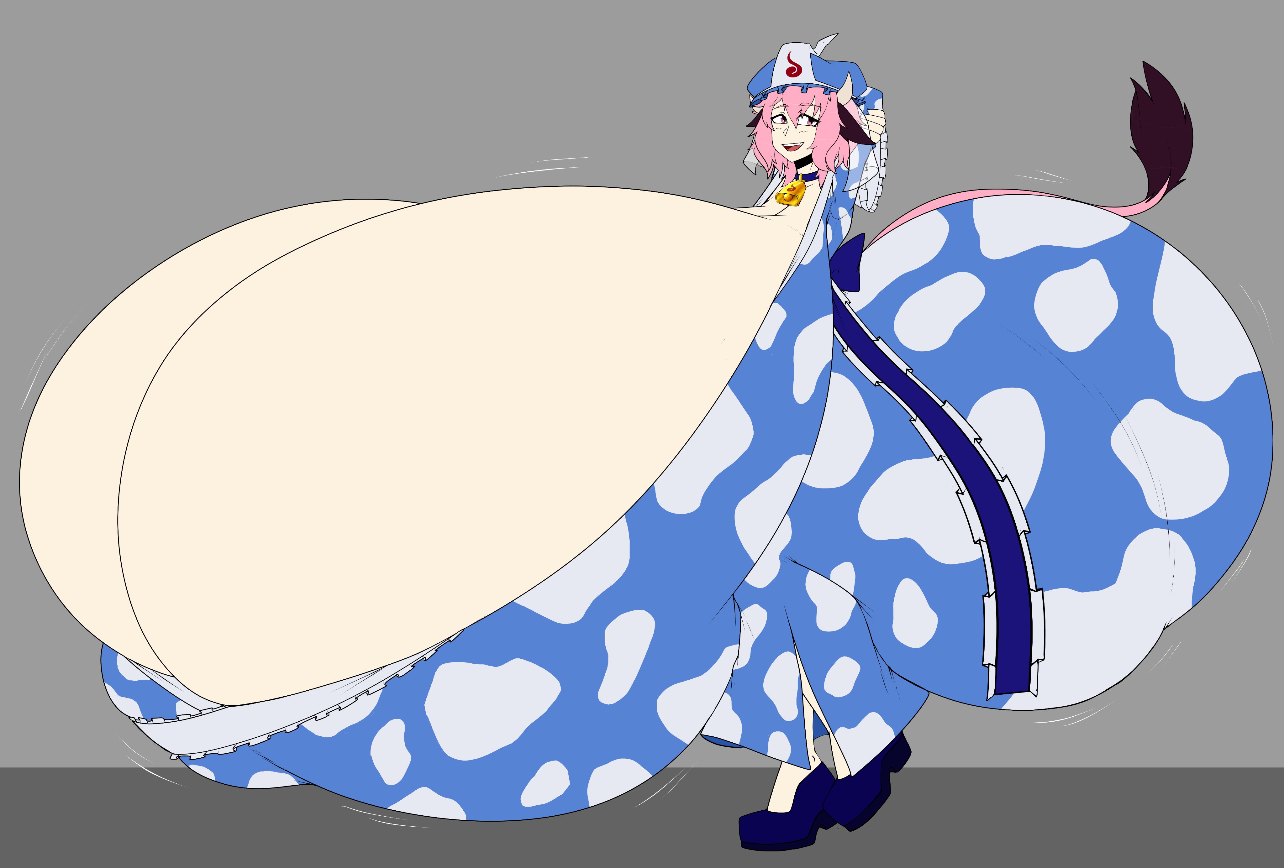 ass, ass bigger than body, ass bigger than head, ass bigger than torso, breasts, breasts bigger than body, breasts bigger than head, breasts bigger than torso, female, huge ass, huge breasts, hyper, hyper ass, hyper breasts, rust and bolts, solo, team shanghai alice, touhou, yuyuko saigyouji