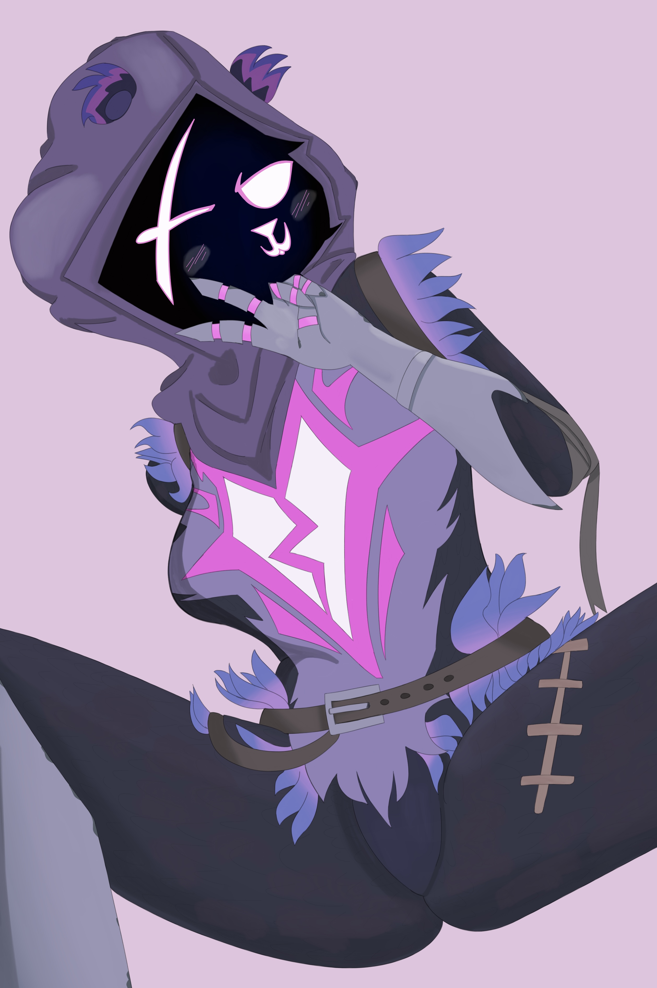 ass, breasts, featureless breasts, featureless crotch, female, female only, fortnite, fortnite: battle royale, furry, furry ears, furry female, furry only, macky06 (artist), medium breasts, peace sign, purple eyes, raven team leader, raven team leader (fortnite), spread legs, thick ass, thick thighs, tight clothing