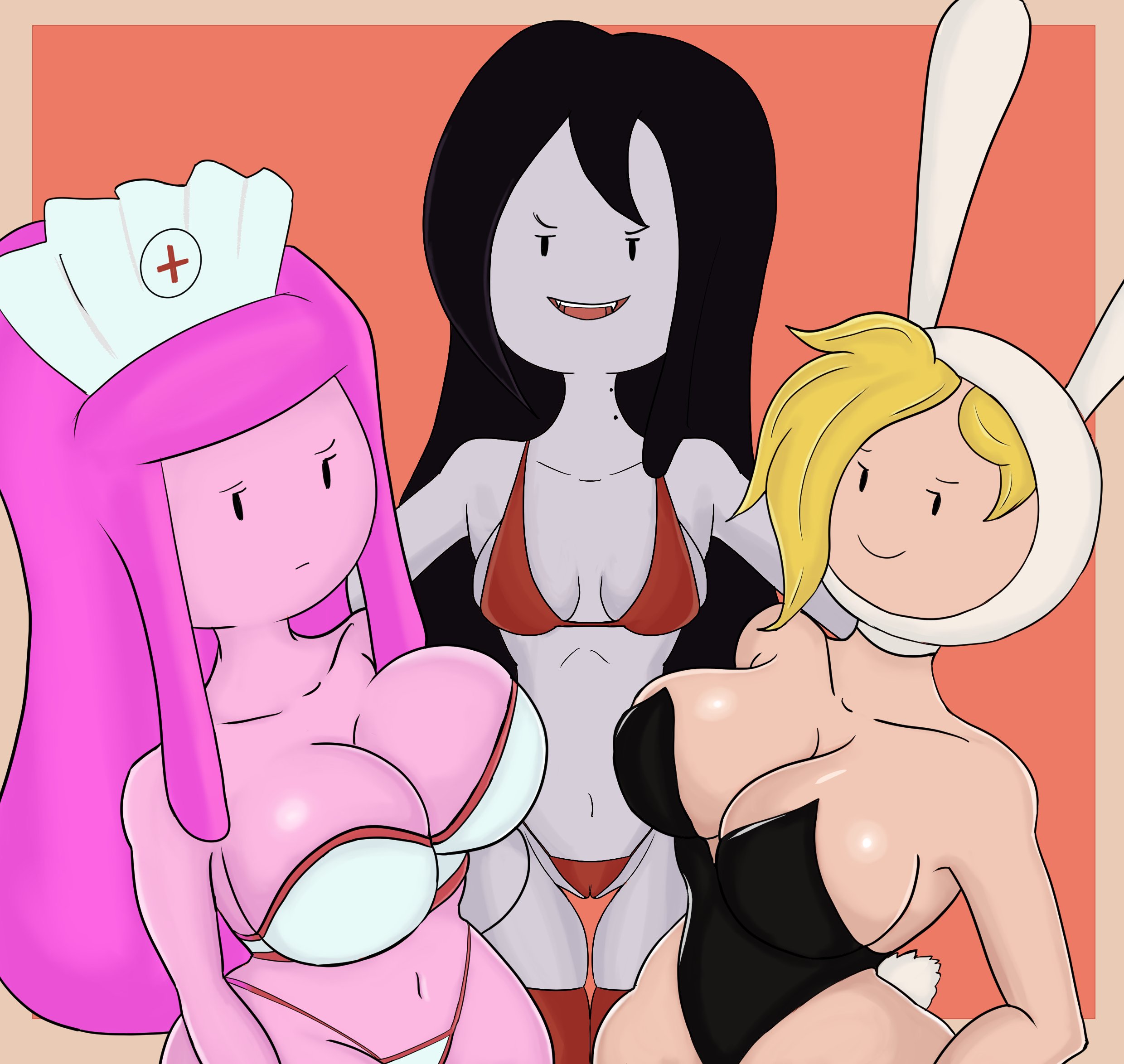 3girls, adventure time, big breasts, bikini, bikini bottom, bikini top, black hair, blonde hair, breasts, female, female focus, female only, fionna the human girl, grey body, grey skin, halloween costume, incutiaarts, marceline, pink body, pink hair, pink skin, playboy bunny, playboy bunny costume, playboy bunny leotard, princess bubblegum, thick thighs, vampire, vampire girl, voluptuous female