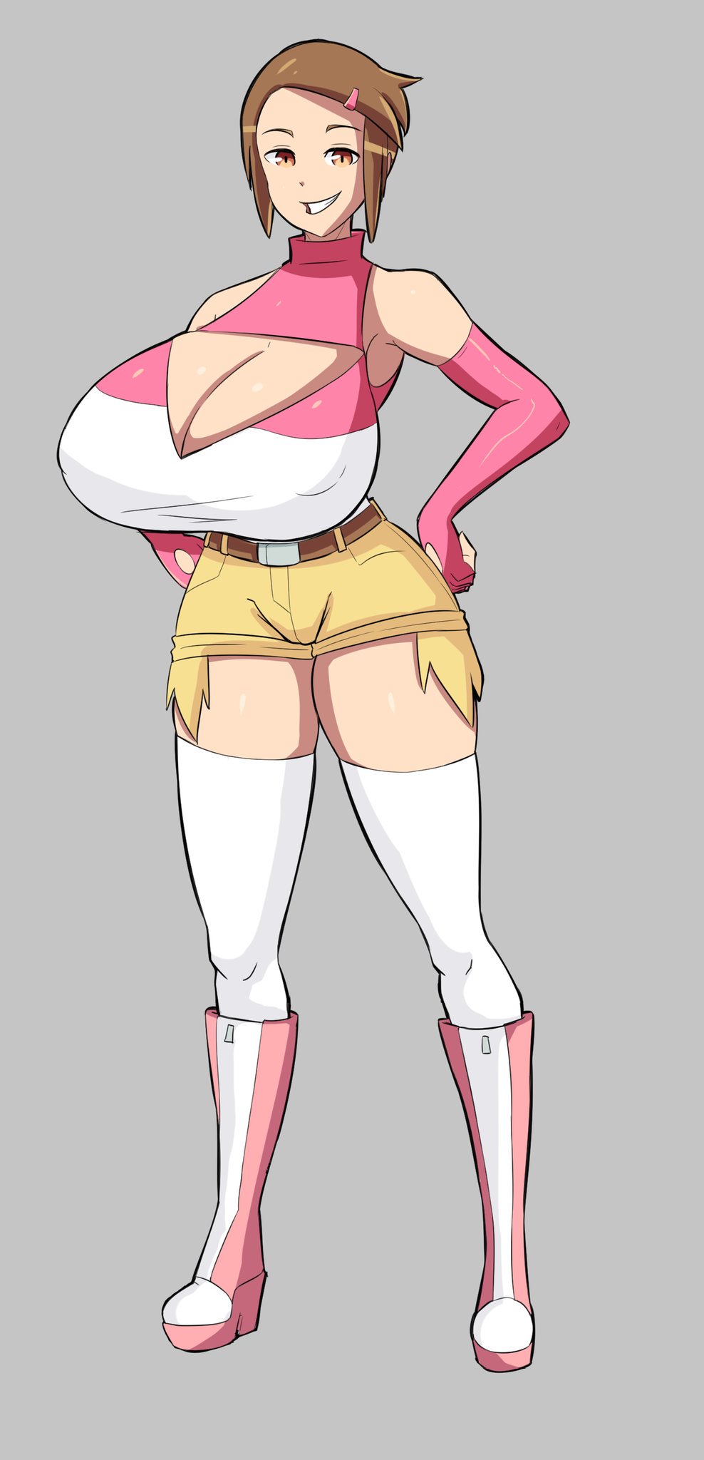 1girls, artist request, big breasts, breasts, clothed, clothed female, digimon, digimon adventure, digimon adventure 02, female, female focus, female only, hikari yagami, huge breasts, human, light skin, light-skinned female, short hair, shorts, smile, smiling, smiling at viewer, solo, solo female