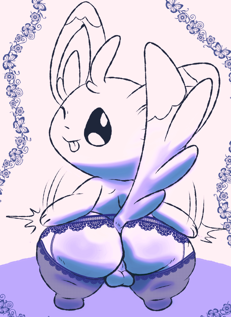 back_view backsack balls big_ass femboy fur furry hand_on_butt legwear lingerie minccino mincheeto pokémon_(species) pokemon pokemon_(species) slapping_butt tagme tail tongue_out wink