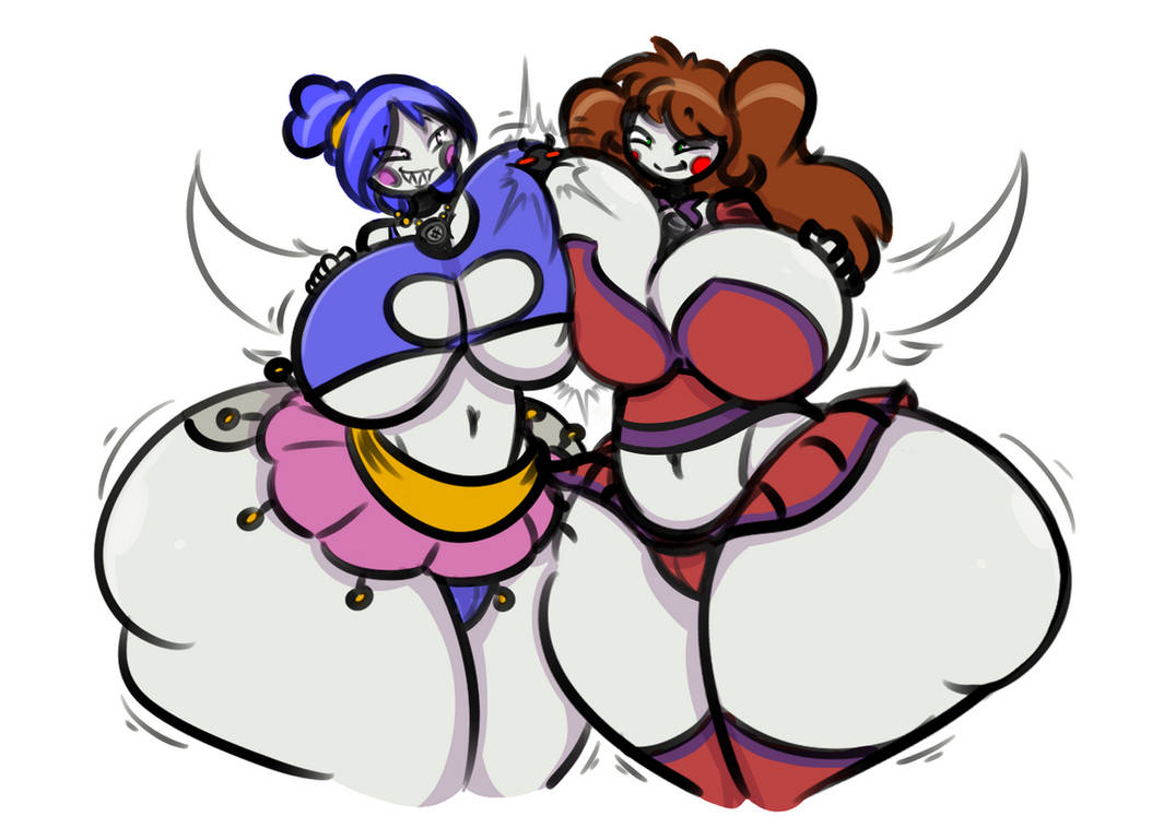 2girls ass_bigger_than_head baby_(fnafsl) ballora ballora_(fnafsl) big_ass big_breasts boob_window breasts_bigger_than_head brown_hair circus_baby circus_baby_(fnaf) clothed female female_only five_nights_at_freddy's five_nights_at_freddy's:_sister_location giantess huge_ass huge_breasts hyper_ass multiple_girls no_bra puffster3 puffylover1 purple_hair robot robot_girl sideass sideboob skimpy smothering tagme underass underboob white_skin