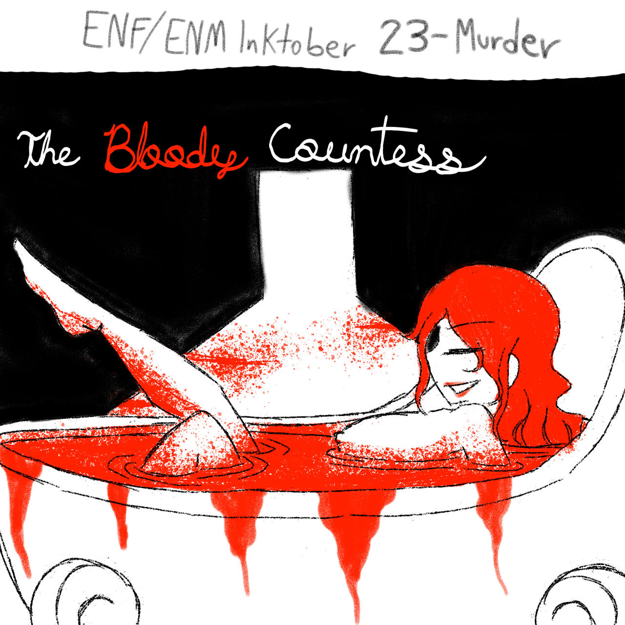 1girls bathtub blood_bath bloody_countess breasts erzsebet_bathory female female_only inktober inktober_2021 nairod103098 nipples nude nude_female solo