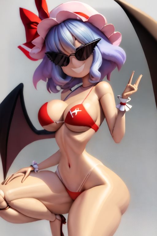 ai_generated armpits bimbo bimbo_body bimbofication bimbofied body_modification corset dollification female hourglass_figure huge_ass huge_breasts implied_transformation midriff npg8993 panties permanent_smile remilia_scarlet smile sunglasses sunnification thick_thighs thin_waist tinted_eyewear touhou transformation wide_hips